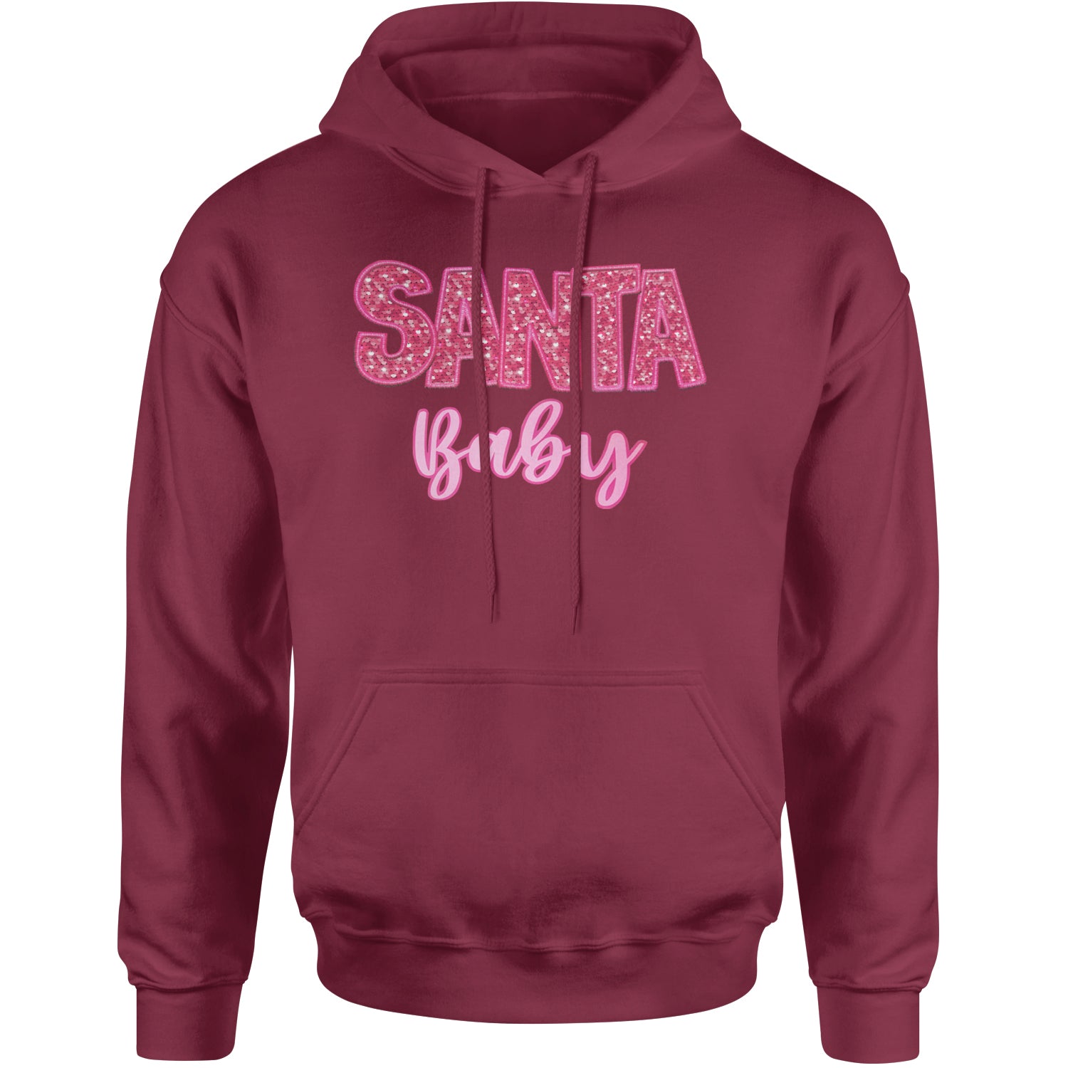 Santa Baby Faux Patch and Sequins Adult Hoodie Sweatshirt Maroon