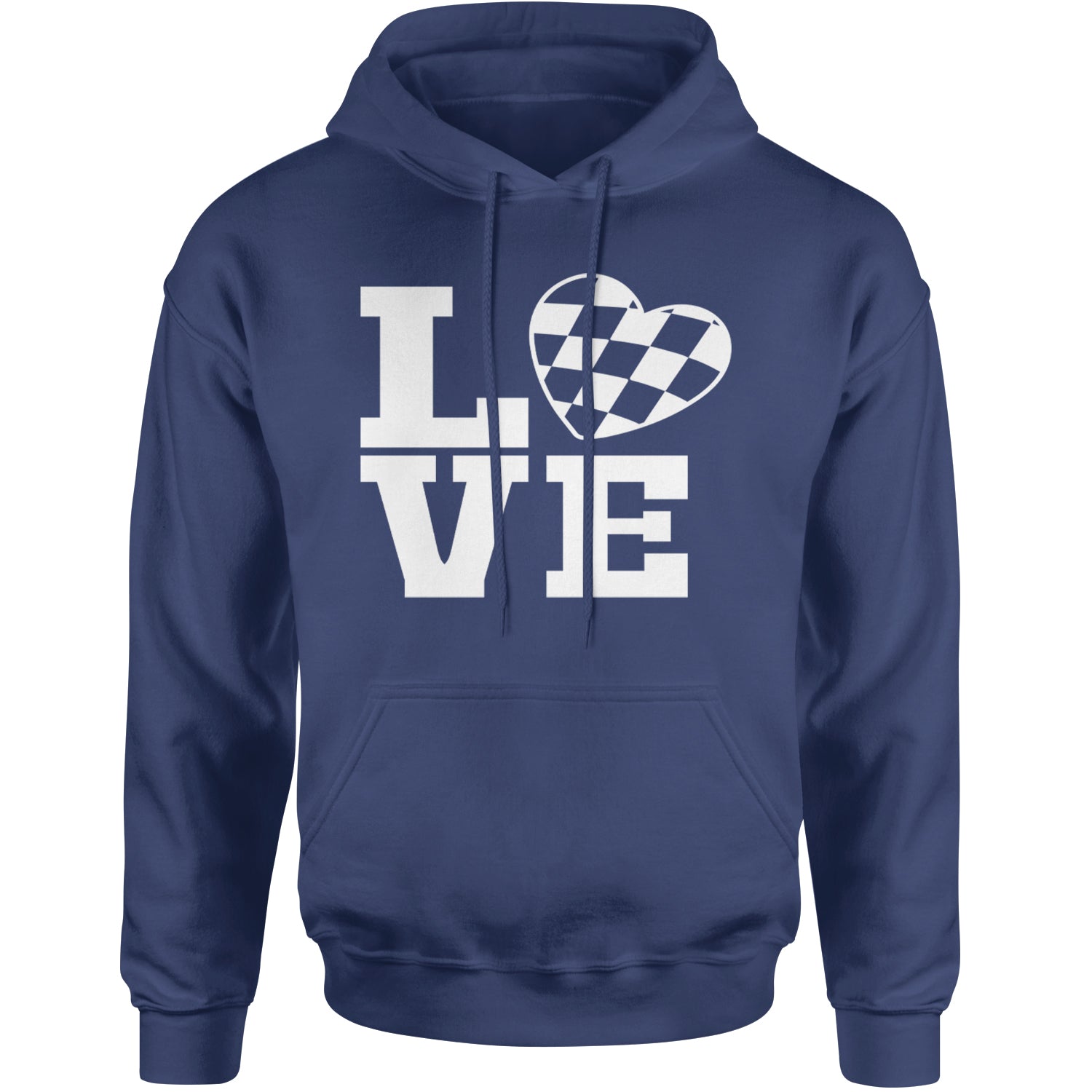 Love Racing Checkered Flag Heart Adult Hoodie Sweatshirt Navy Blue