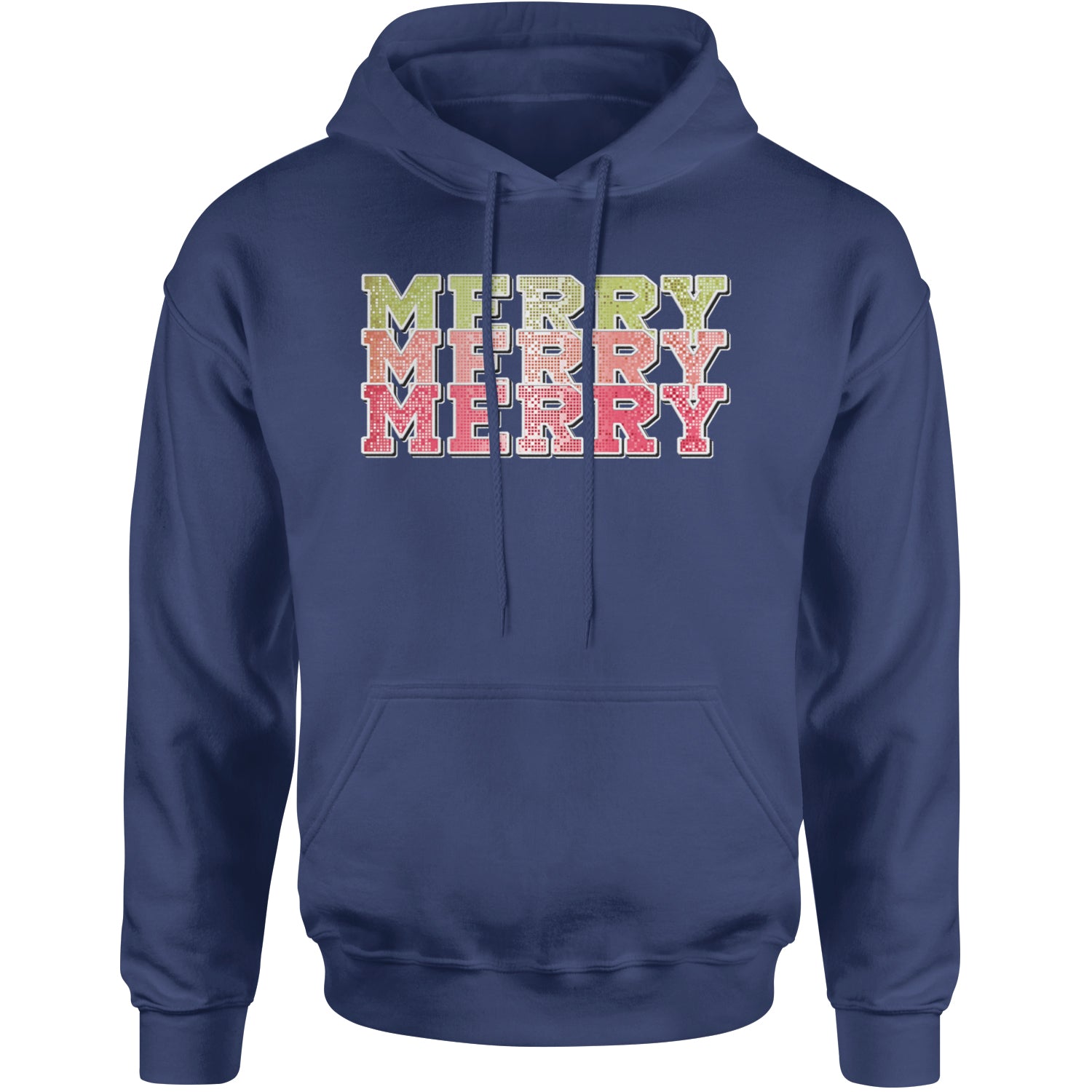 Merry Merry Merry Faux Sequins Adult Hoodie Sweatshirt Navy Blue