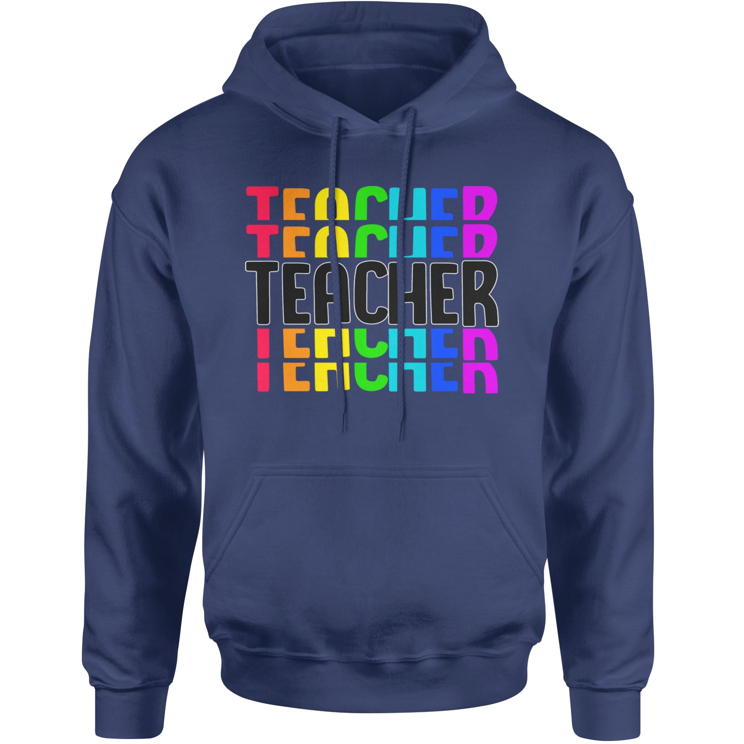 Teacher Repeated Rainbow Pattern Adult Hoodie Sweatshirt Navy Blue