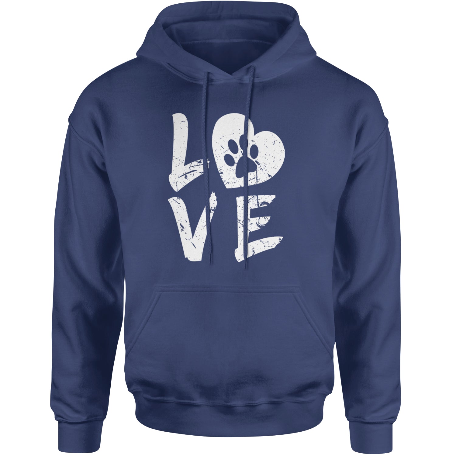 I Love My Dog Paw Print  Adult Hoodie Sweatshirt Navy Blue