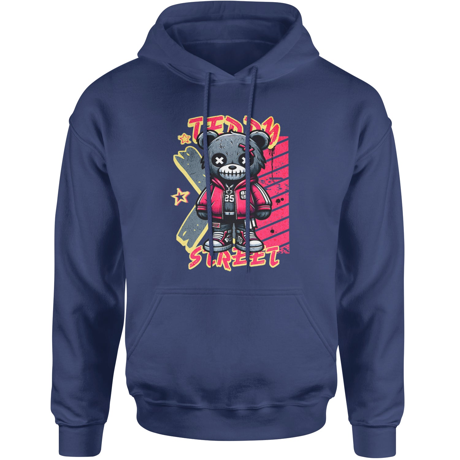 Teddy Attitude Urban Graffiti Bear Adult Hoodie Sweatshirt Navy Blue