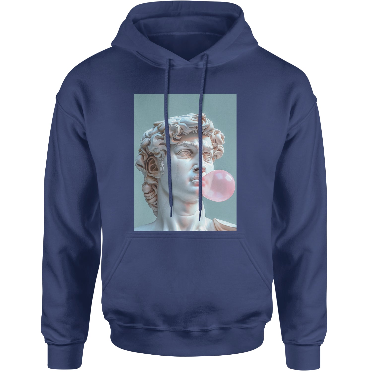 Michelangelo's David with Bubble Gum Contemporary Statue Art Adult Hoodie Sweatshirt Navy Blue