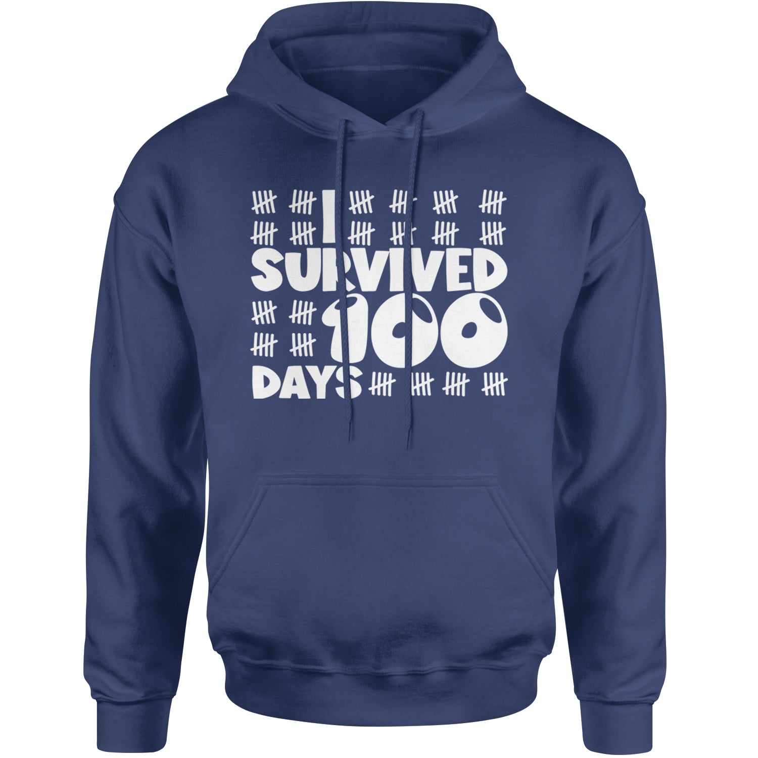 I Survived 100 Days Tally Marks Adult Hoodie Sweatshirt Navy Blue