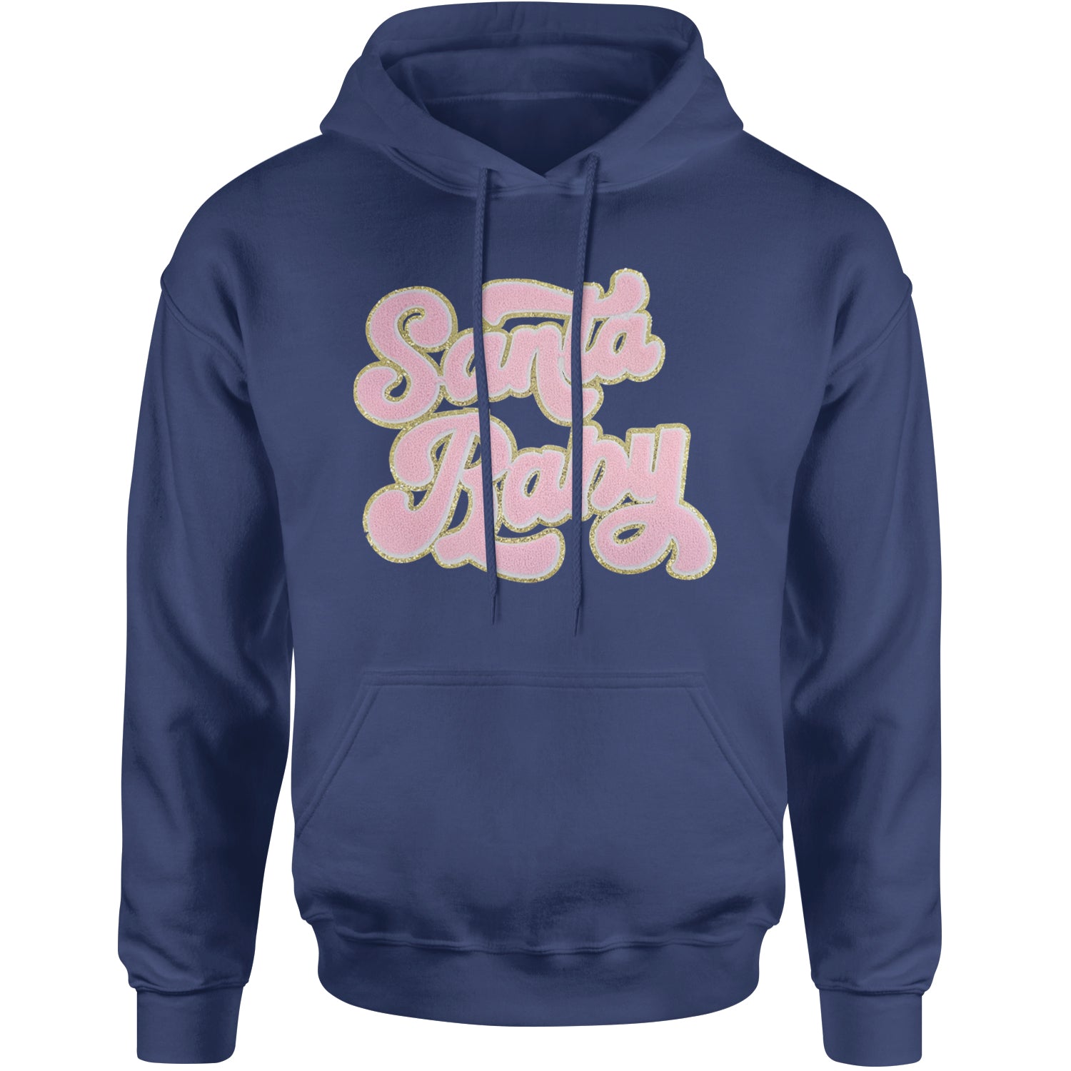 Pink Santa Baby Chenille Patch Adult Hoodie Sweatshirt Navy Blue