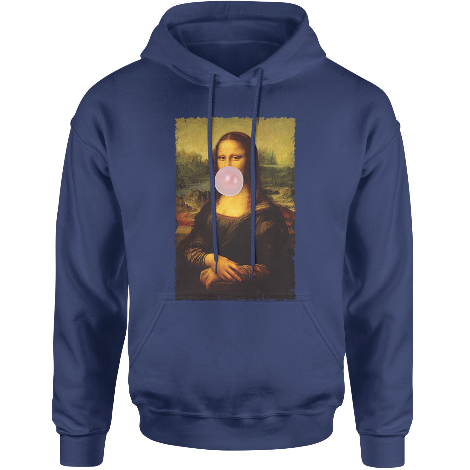 Mona Lisa Smile Pink Bubble Gum Da Vinci Icon Adult Hoodie Sweatshirt Navy Blue