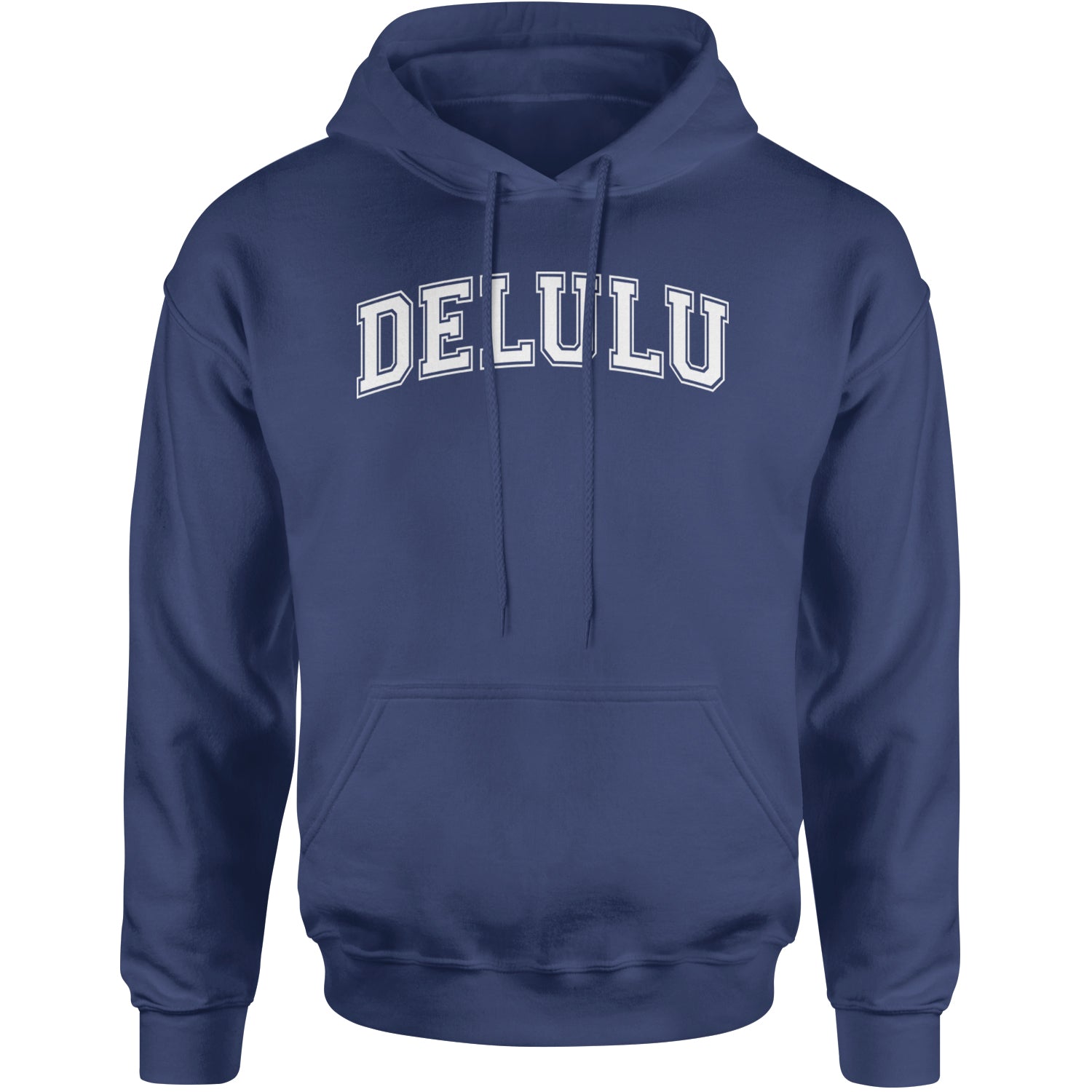 Delulu Delusional Light Hearted Adult Hoodie Sweatshirt Navy Blue