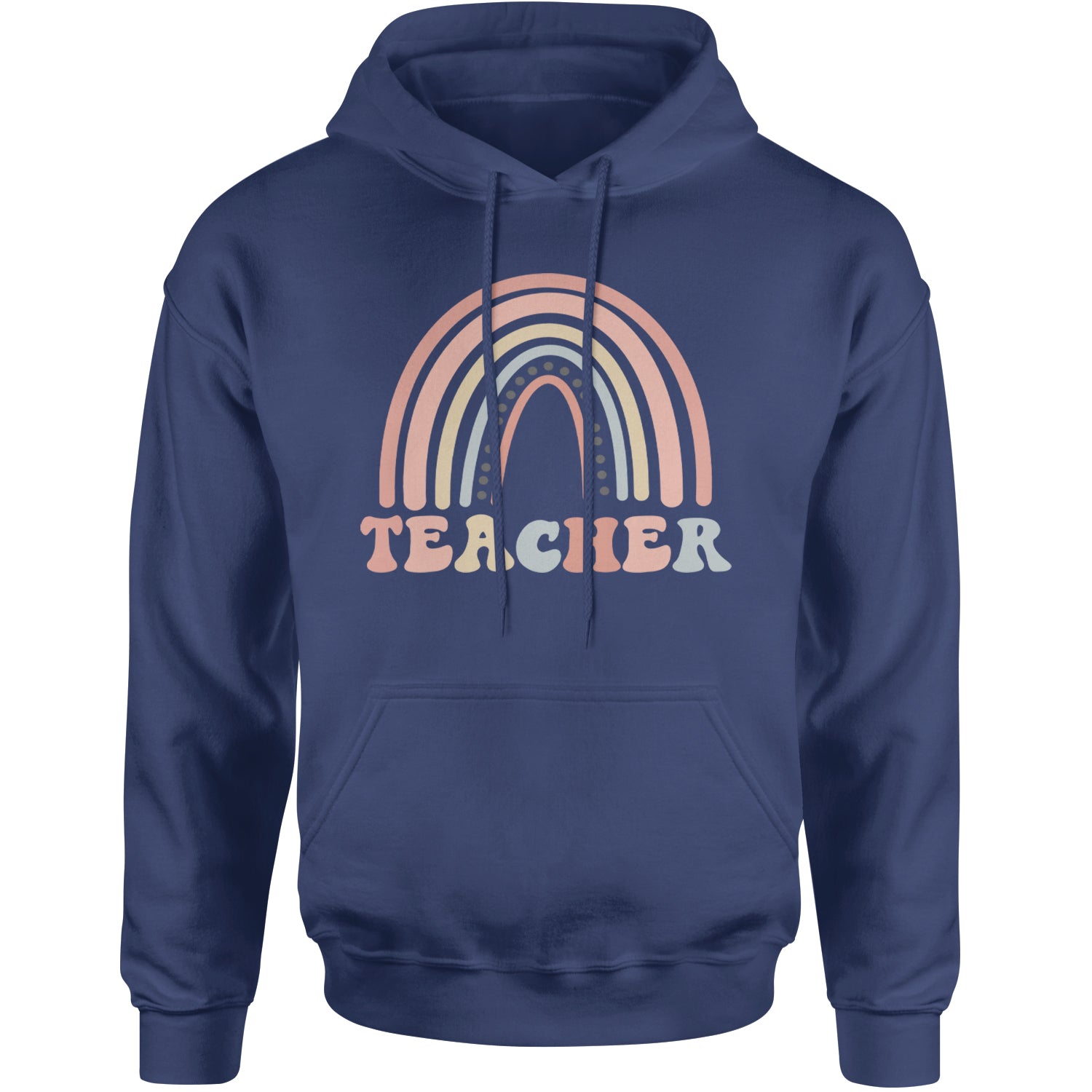 Teacher Pastel Rainbow Adult Hoodie Sweatshirt Navy Blue