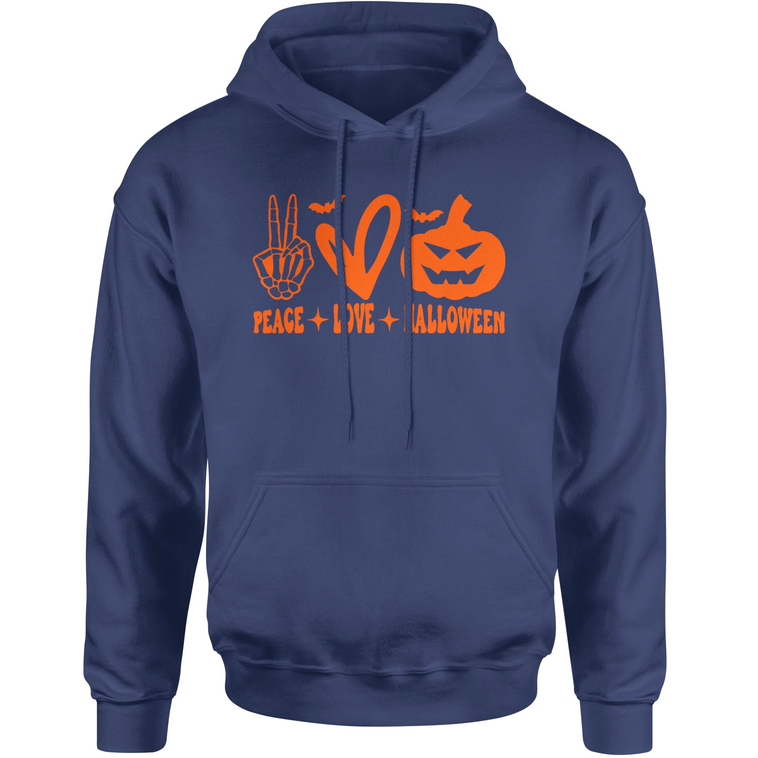 Peace, Love and Halloween Adult Hoodie Sweatshirt Navy Blue