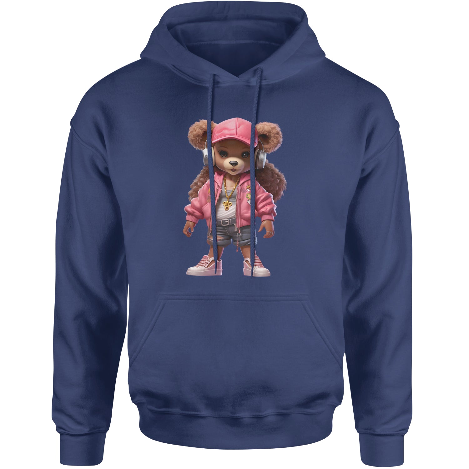 Pink Female Urban Graffiti Bear Adult Hoodie Sweatshirt Navy Blue