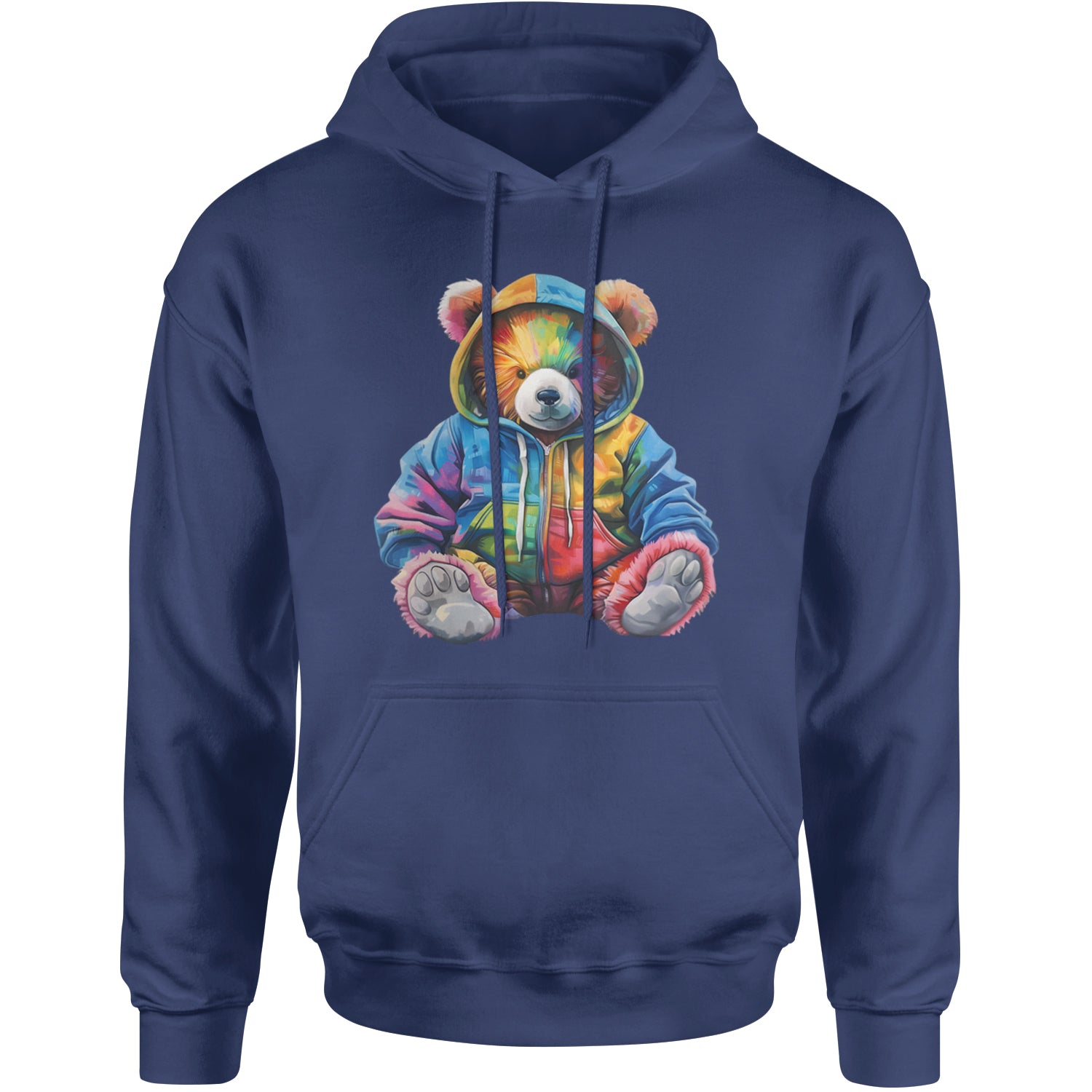 Rainbow Streetwear Urban Graffiti Bear Adult Hoodie Sweatshirt Navy Blue