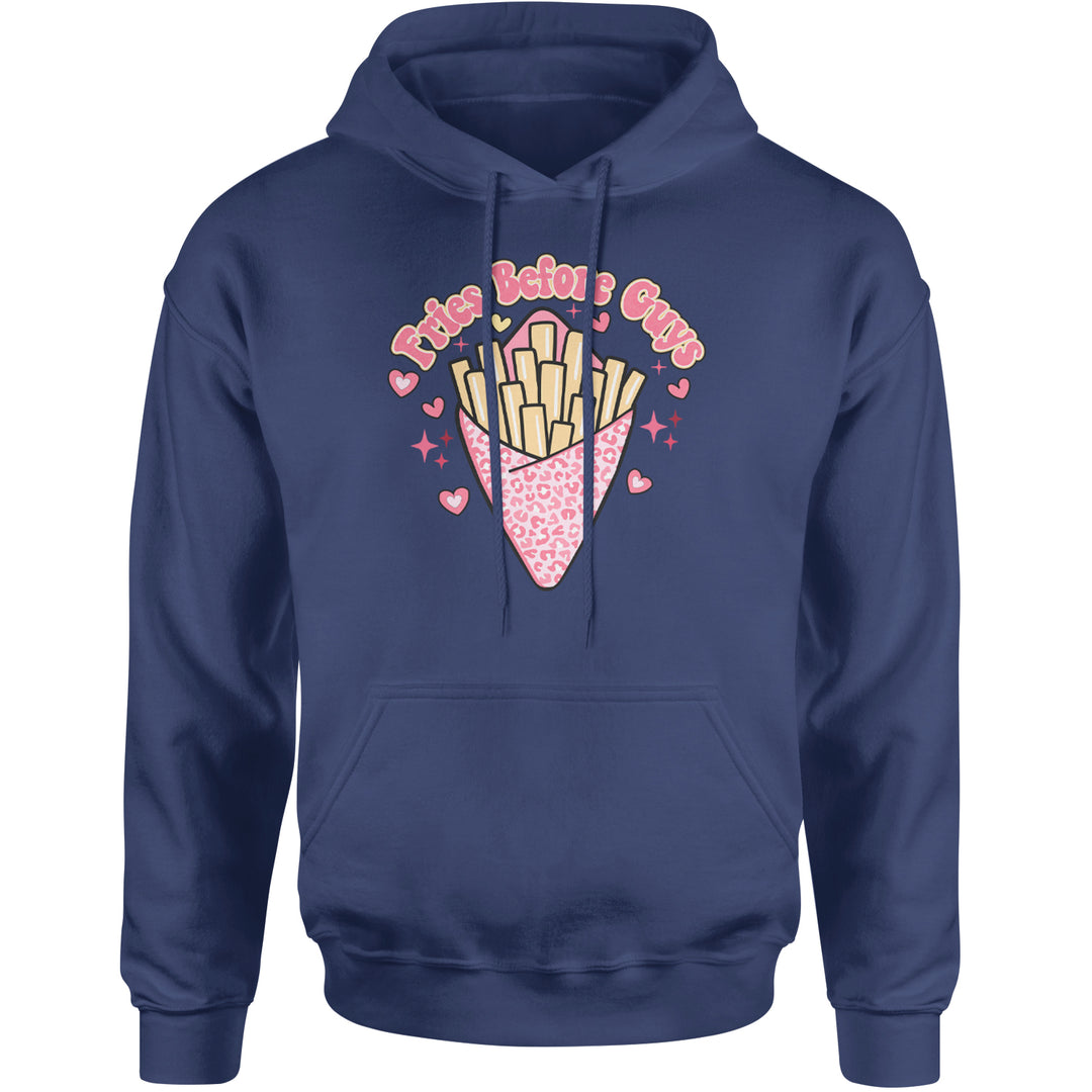 Fries Before Guys Adult Hoodie Sweatshirt Navy Blue