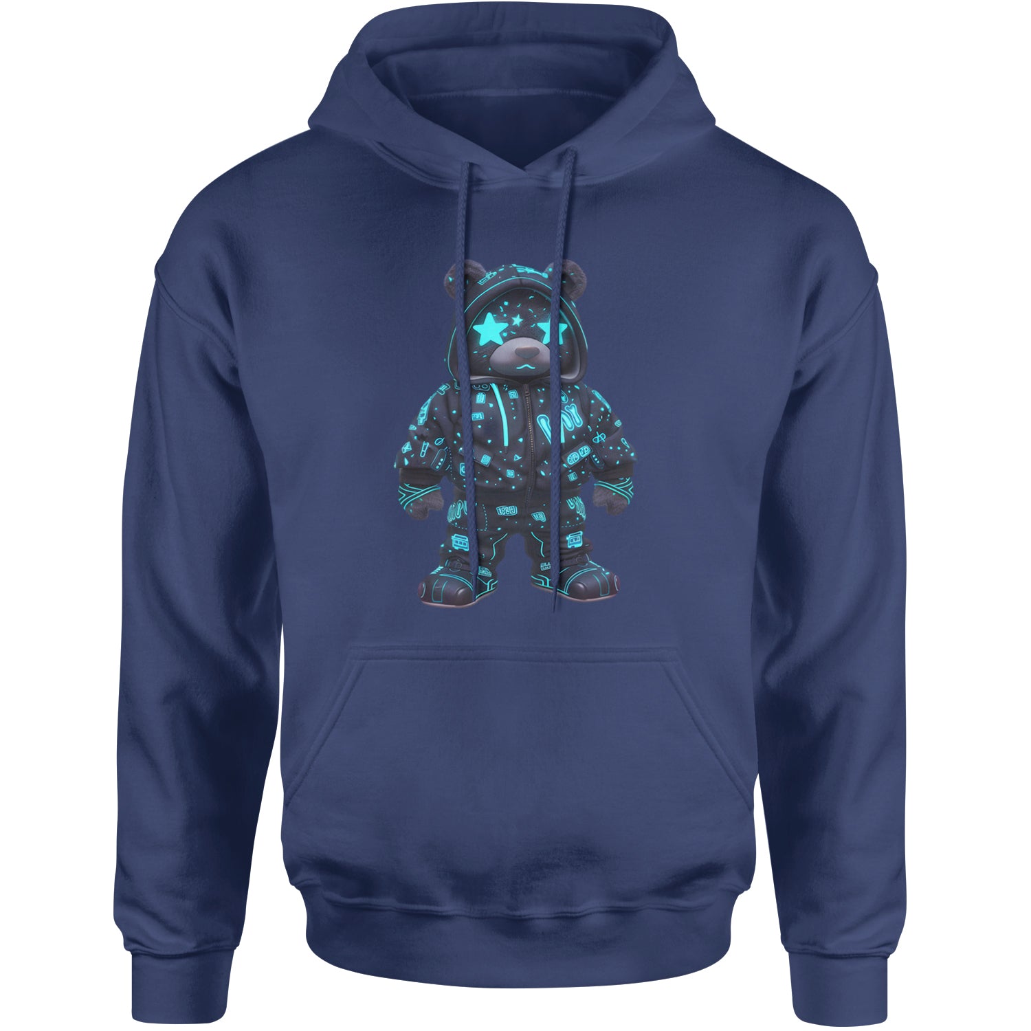 Starry Eyed Vaporwave Urban Graffiti Bear Adult Hoodie Sweatshirt Navy Blue