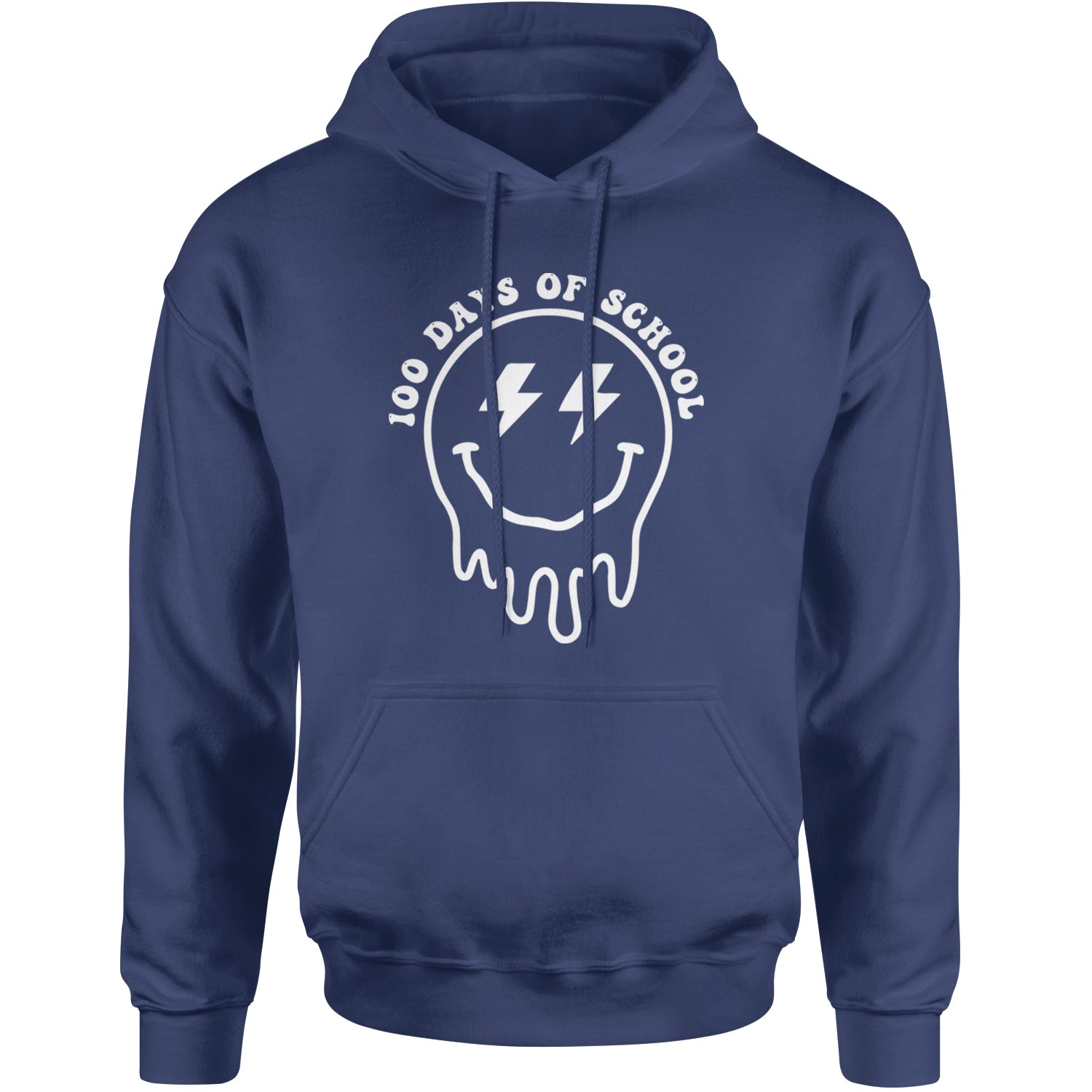 Melting Smile Face 100 Days Of School Adult Hoodie Sweatshirt Navy Blue