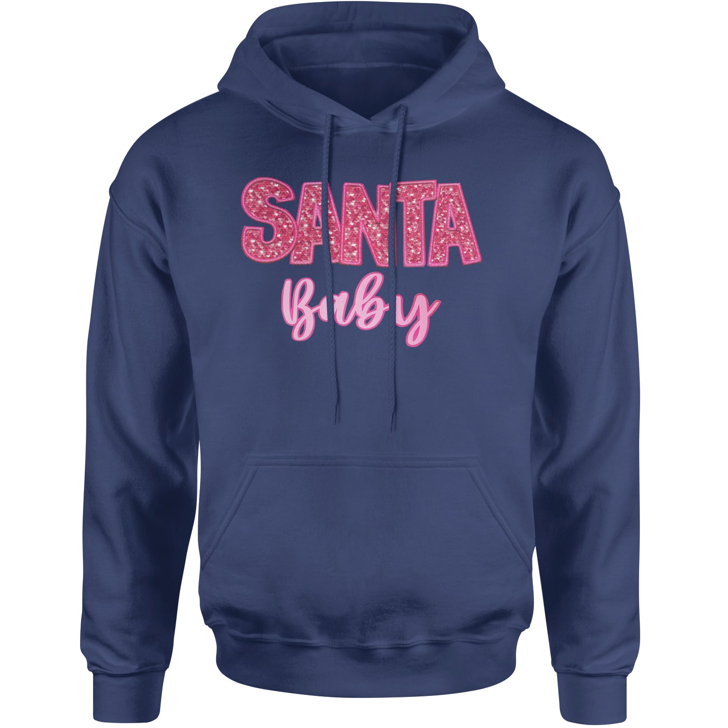 Santa Baby Faux Patch and Sequins Adult Hoodie Sweatshirt Navy Blue