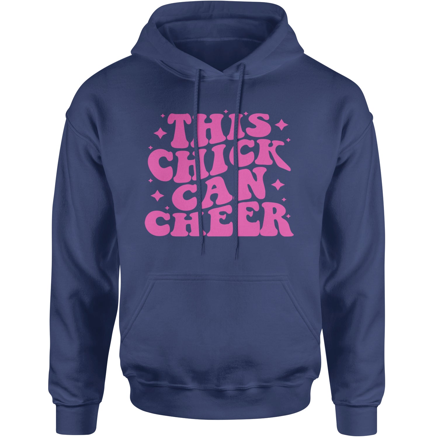 This Chick Can Cheer Adult Hoodie Sweatshirt Navy Blue