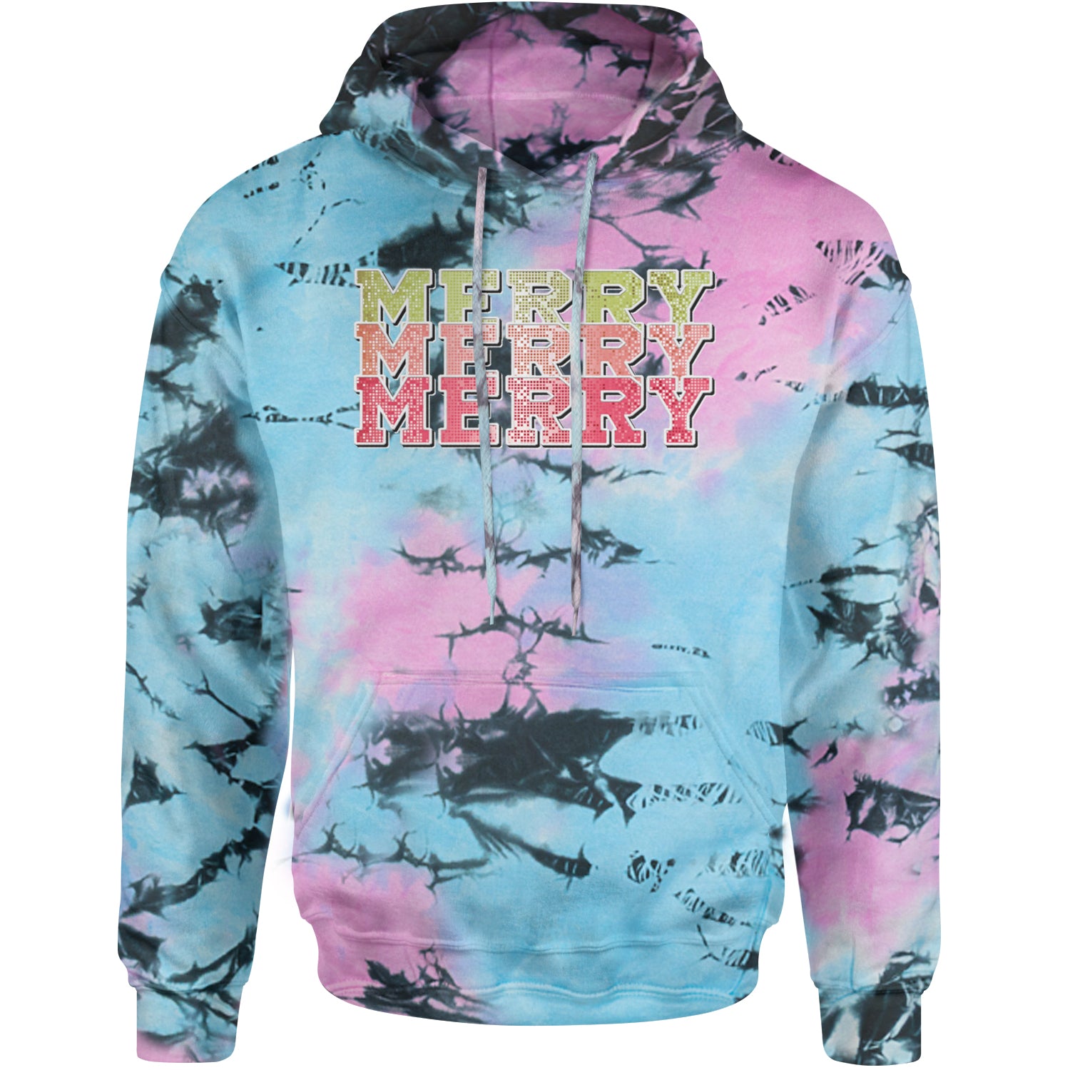 Merry Merry Merry Faux Sequins Adult Hoodie Sweatshirt Pacific