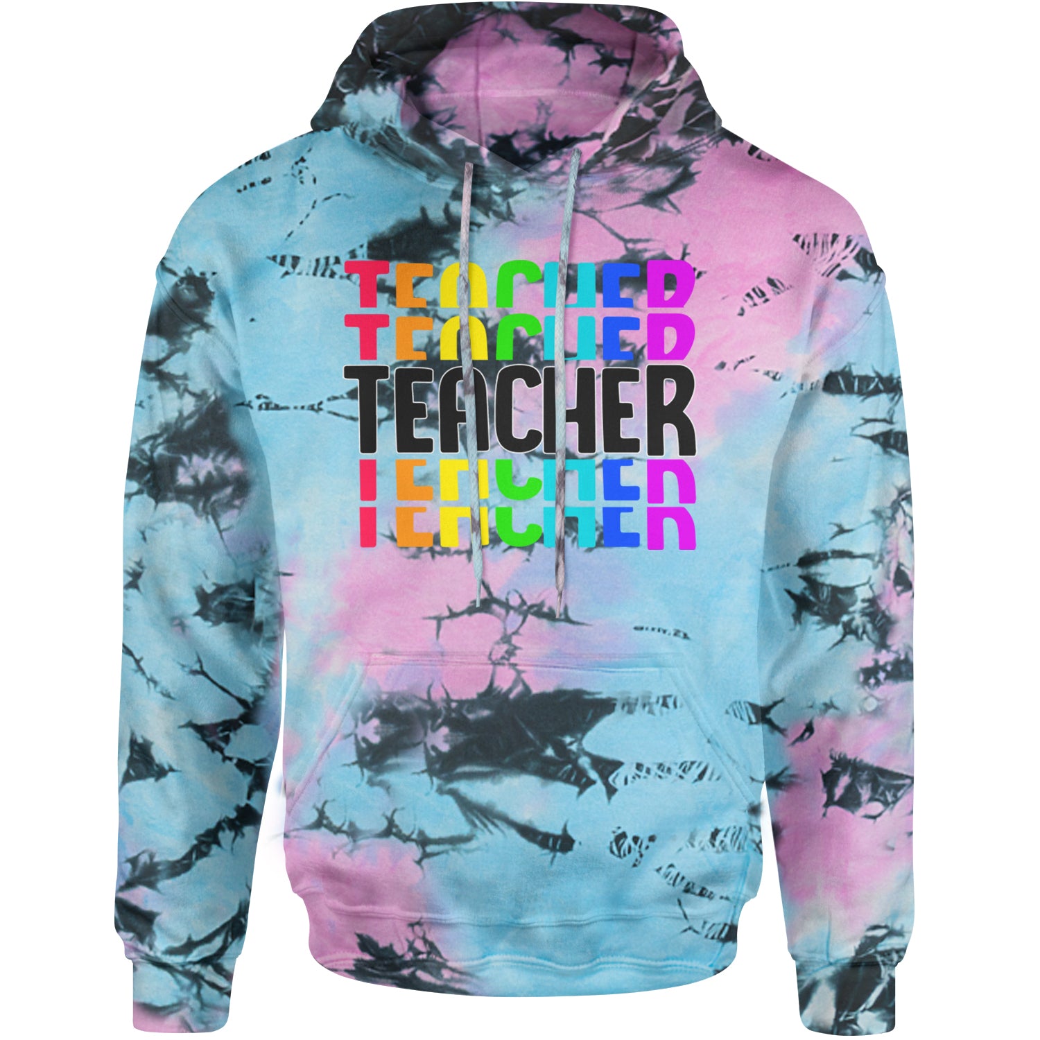 Teacher Repeated Rainbow Pattern Adult Hoodie Sweatshirt Pacific