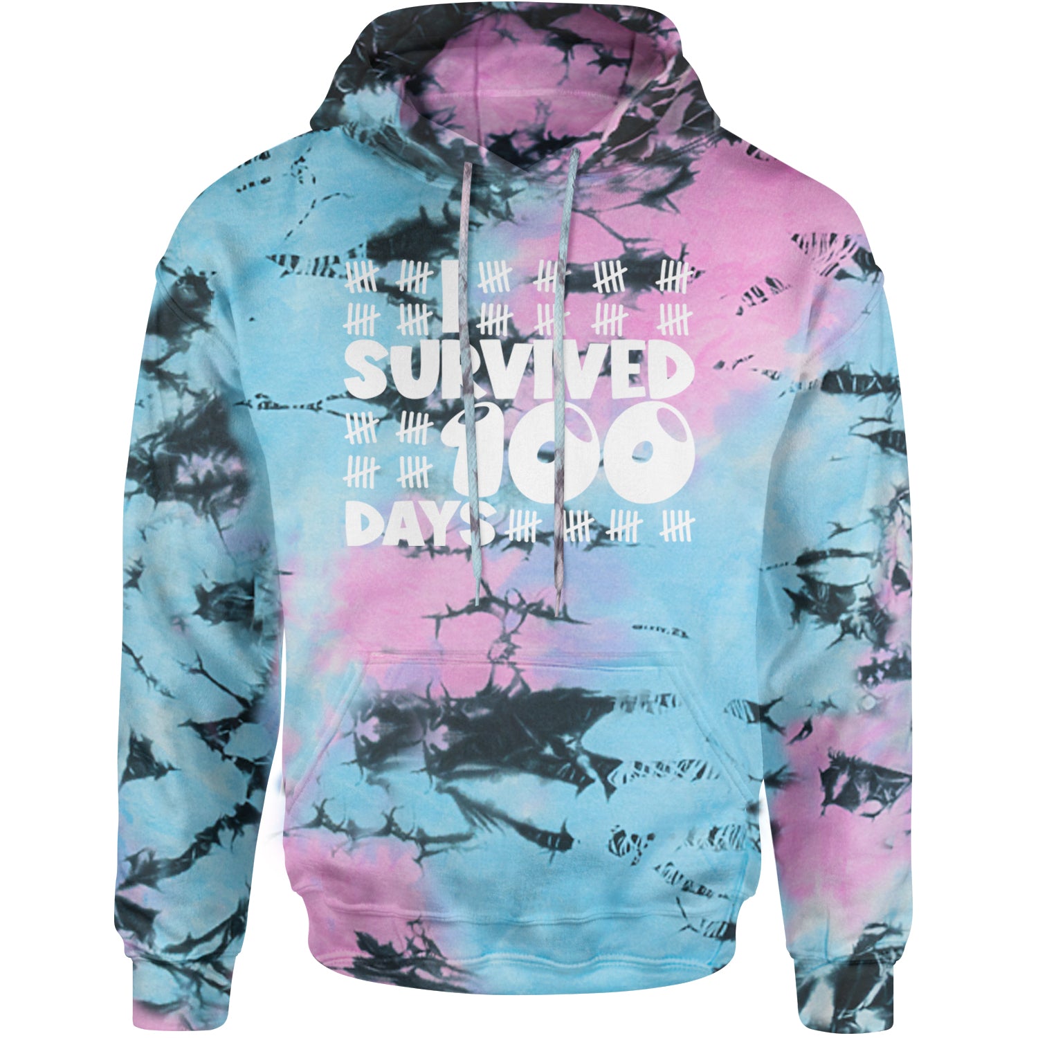 I Survived 100 Days Tally Marks Adult Hoodie Sweatshirt Pacific