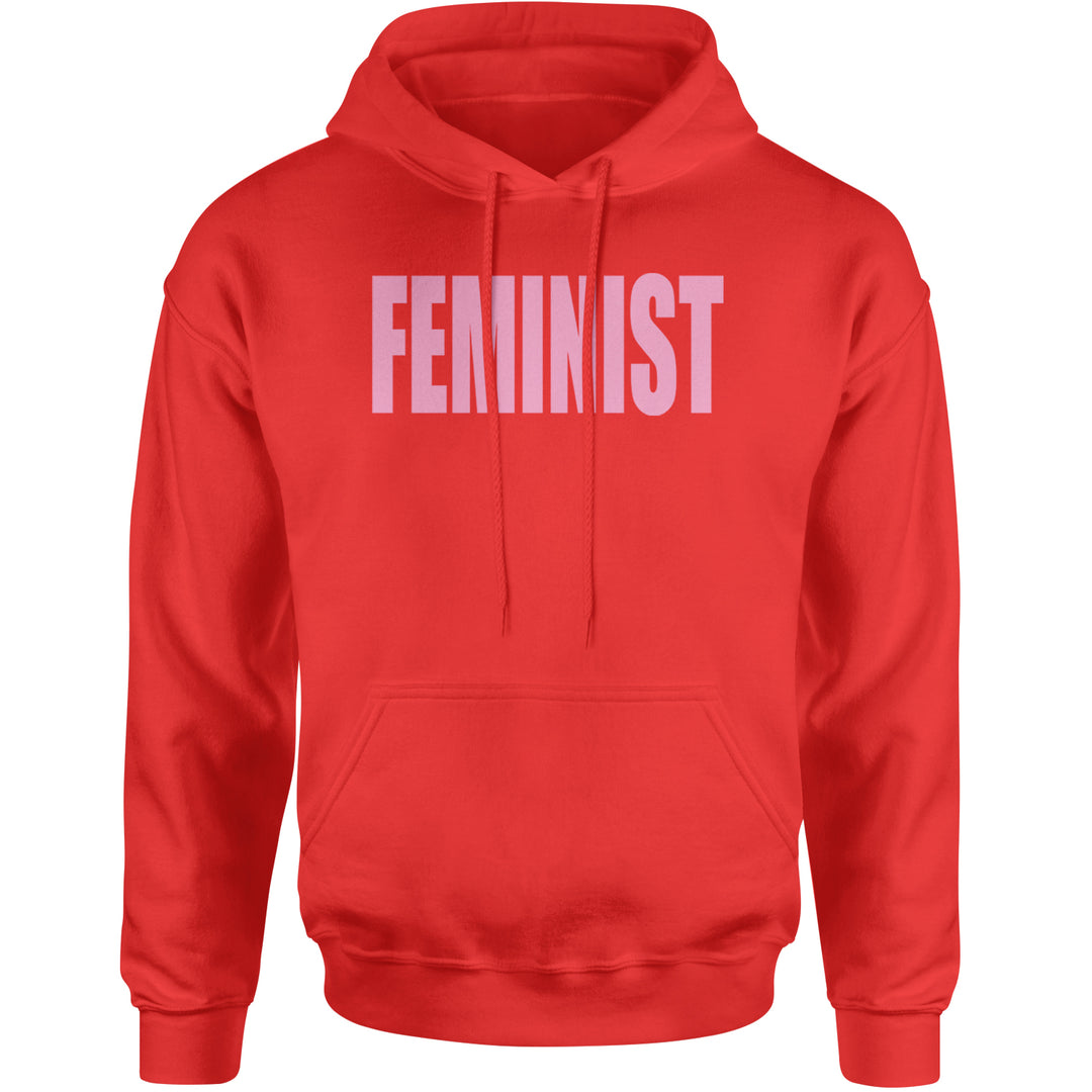 Feminist (Pink Print) Adult Hoodie Sweatshirt Red
