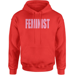 Feminist (Pink Print) Adult Hoodie Sweatshirt Red