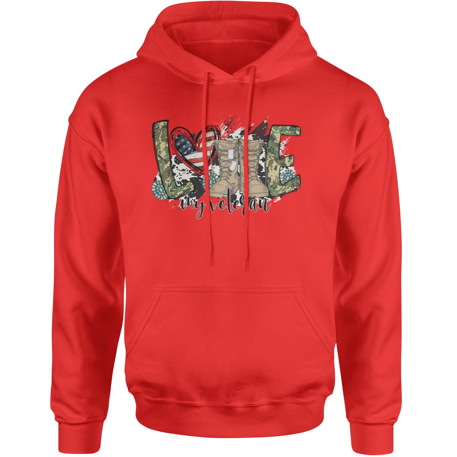 Love My Veteran Honor Veterans Day Adult Hoodie Sweatshirt Red