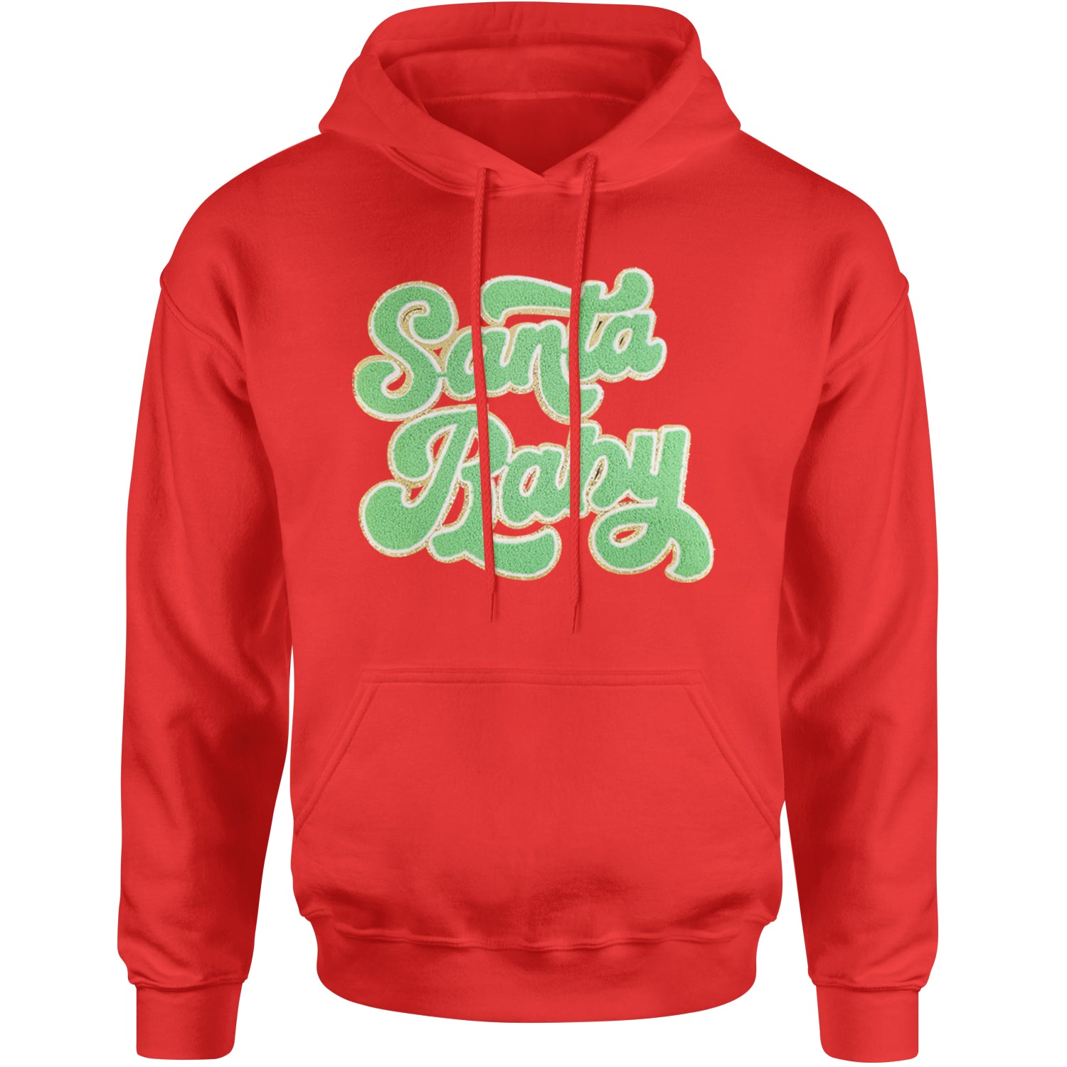 Green Santa Baby Chenille Patch Adult Hoodie Sweatshirt Red