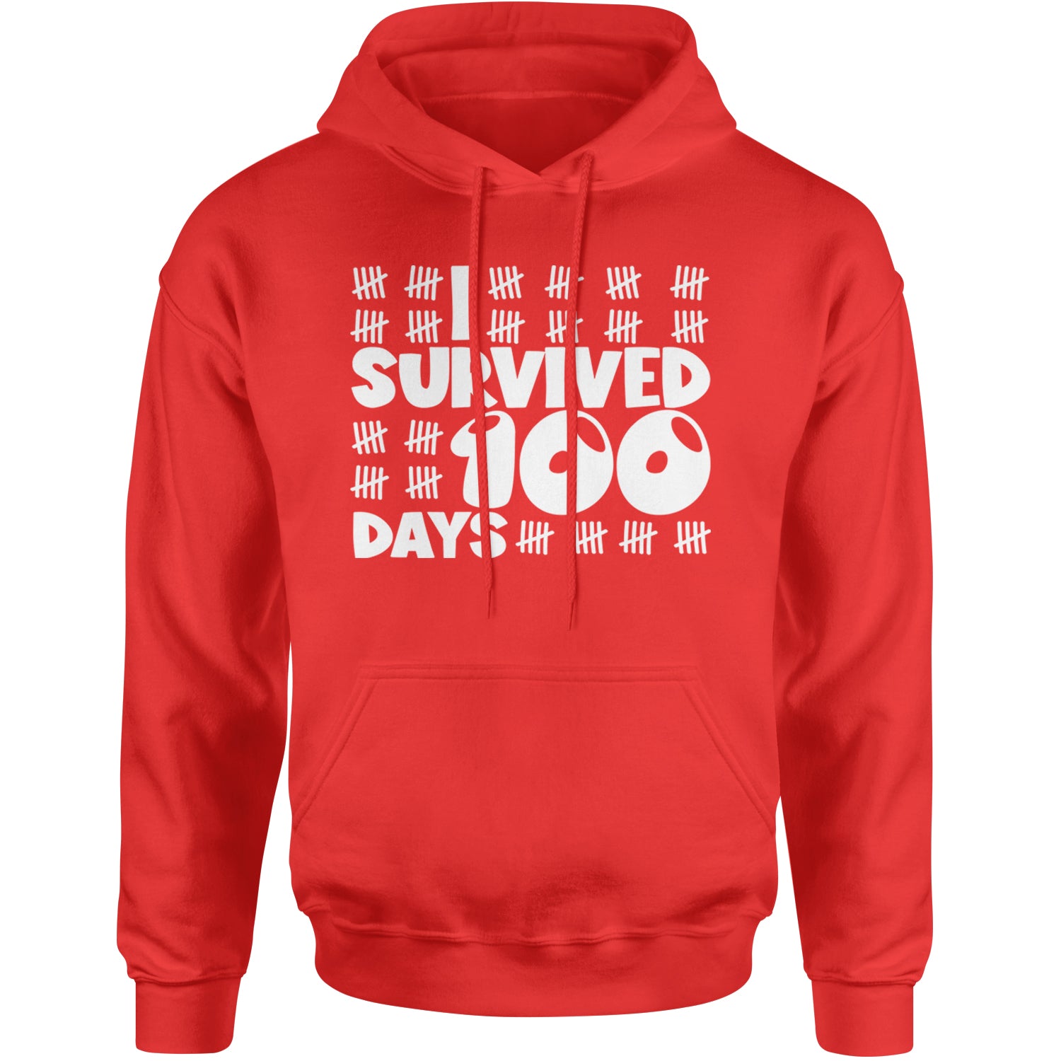 I Survived 100 Days Tally Marks Adult Hoodie Sweatshirt Red