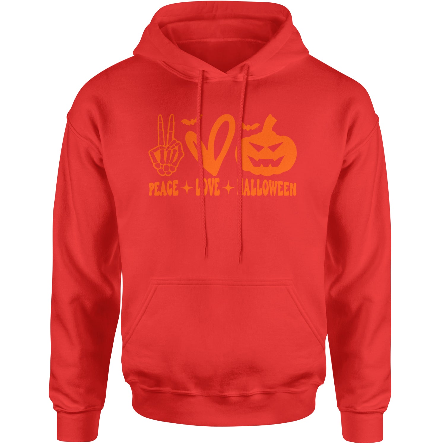 Peace, Love and Halloween Adult Hoodie Sweatshirt Red