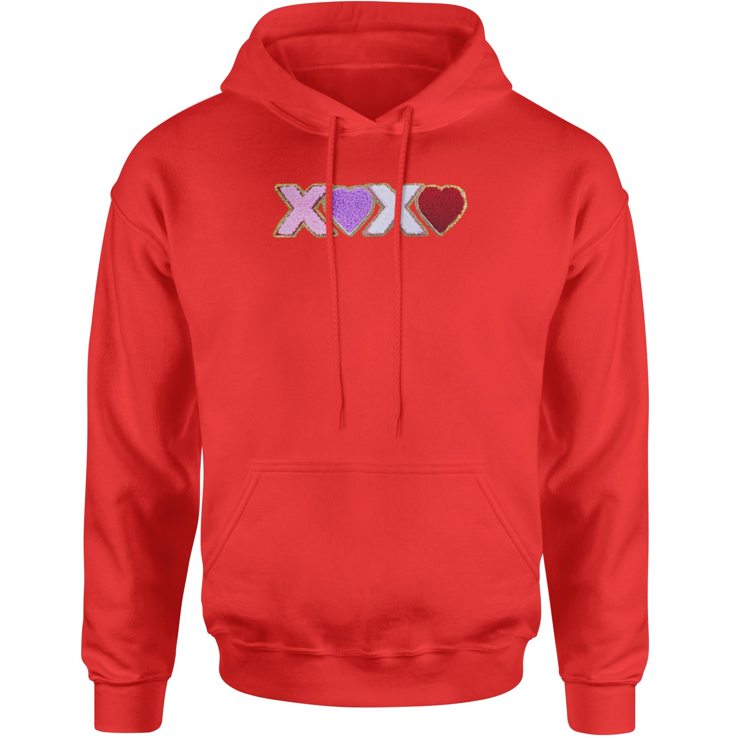 XOXO Chenille Patch Valentines Days Adult Hoodie Sweatshirt Red