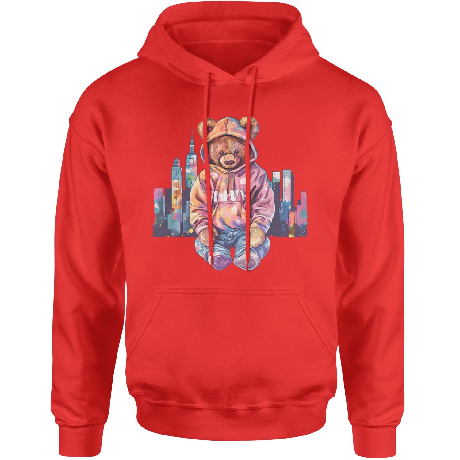 City Skyline Urban Graffiti Bear Adult Hoodie Sweatshirt Red