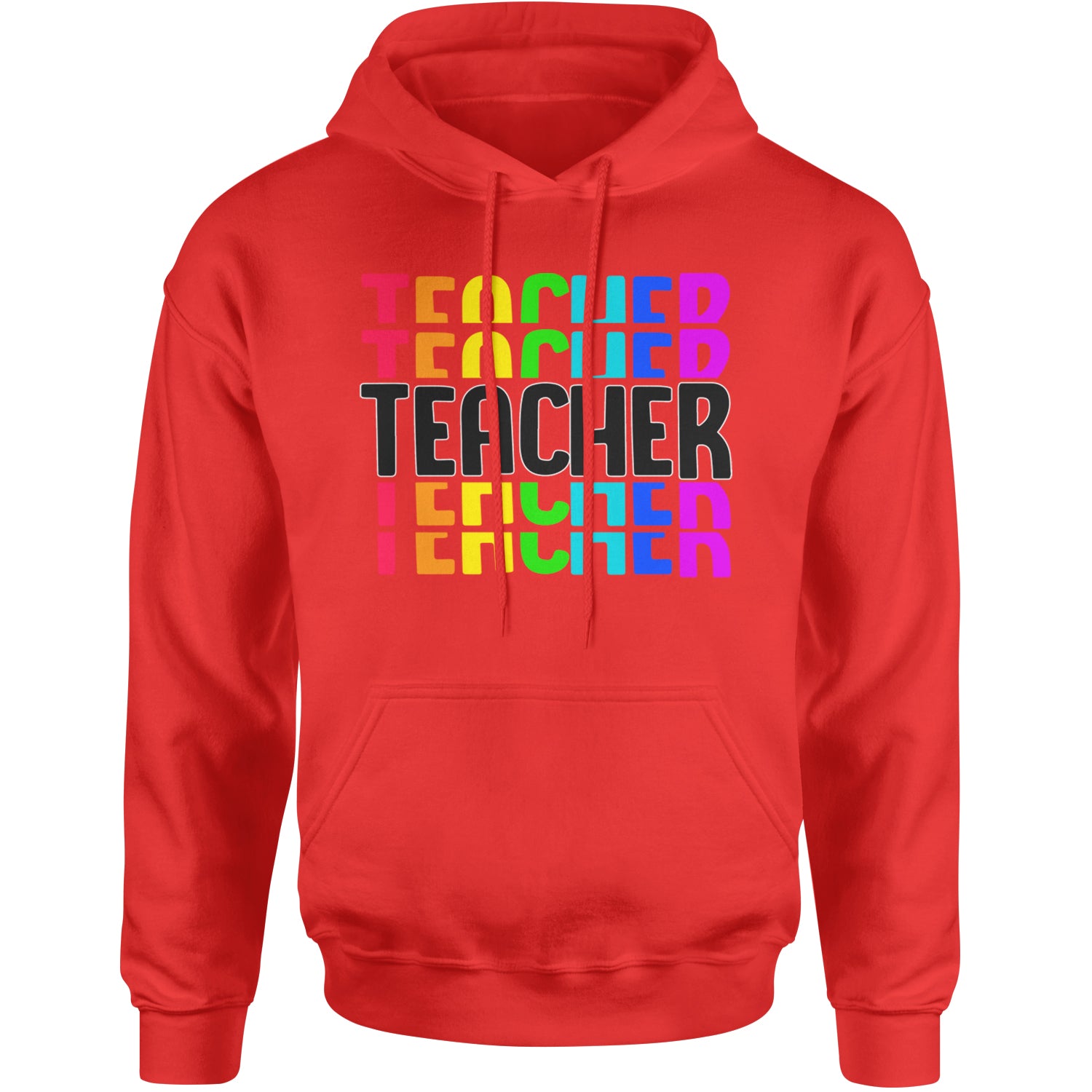 Teacher Repeated Rainbow Pattern Adult Hoodie Sweatshirt Red