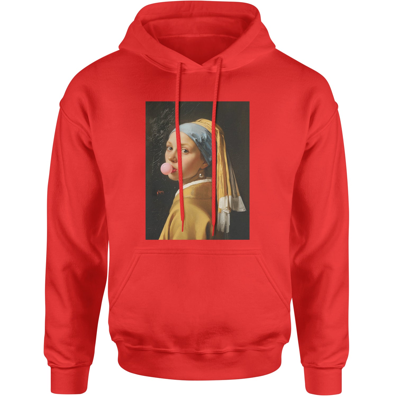 Girl with a Pearl Earring Bubble Gum Contemporary Art Adult Hoodie Sweatshirt Red