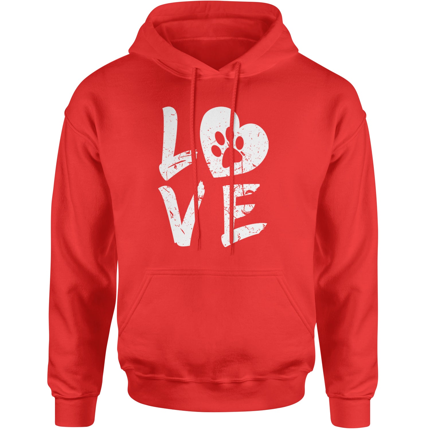 I Love My Dog Paw Print  Adult Hoodie Sweatshirt Red