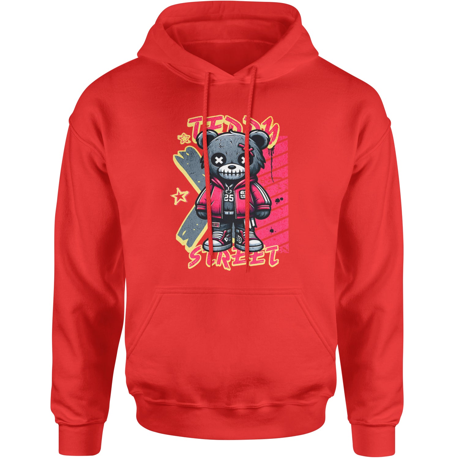 Teddy Attitude Urban Graffiti Bear Adult Hoodie Sweatshirt Red