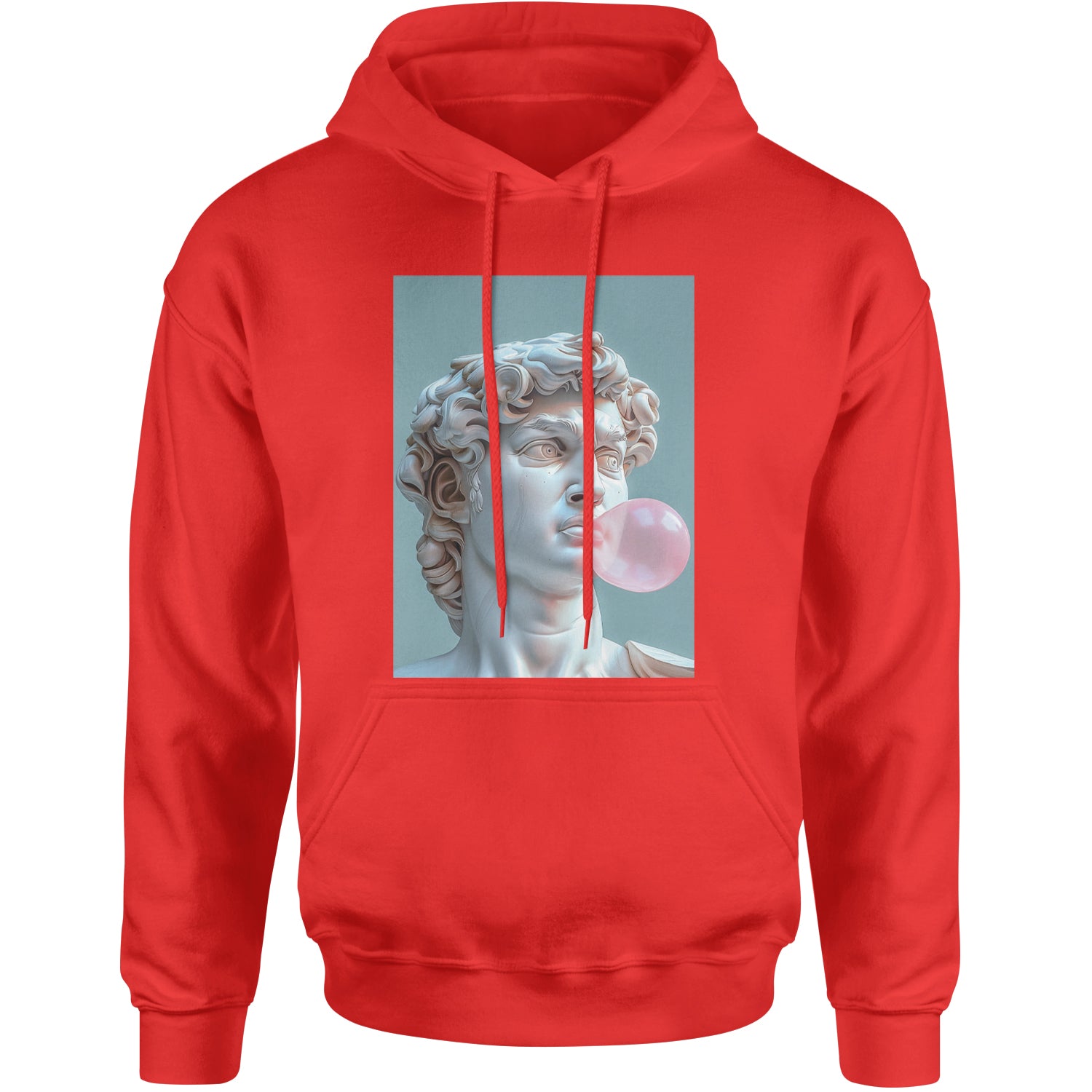 Michelangelo's David with Bubble Gum Contemporary Statue Art Adult Hoodie Sweatshirt Red