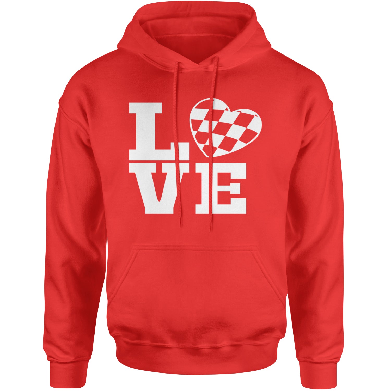 Love Racing Checkered Flag Heart Adult Hoodie Sweatshirt Red