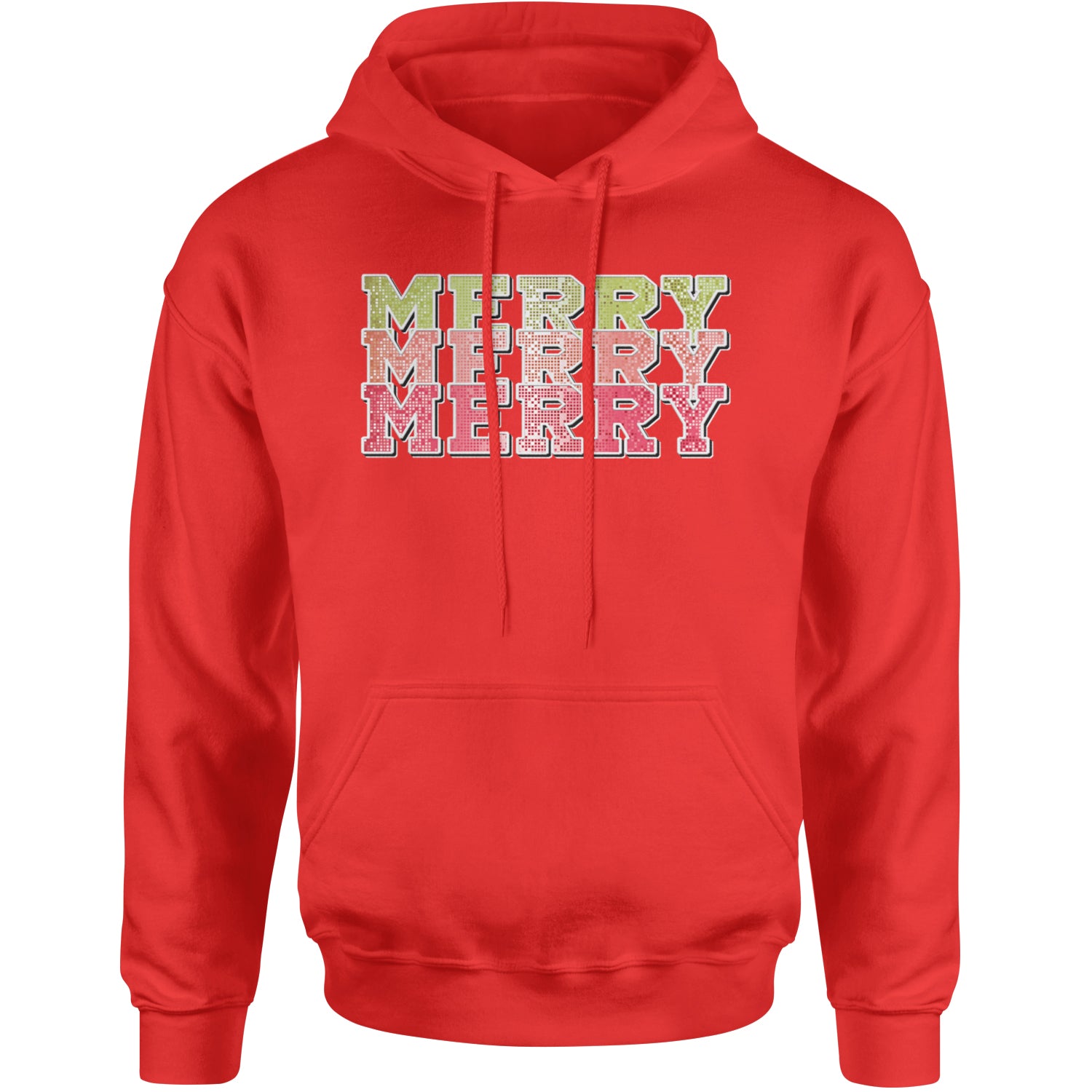 Merry Merry Merry Faux Sequins Adult Hoodie Sweatshirt Red