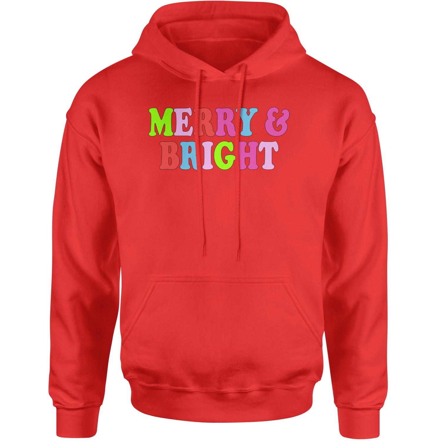 Merry and Bright Festive Christmas Holiday Adult Hoodie Sweatshirt Red