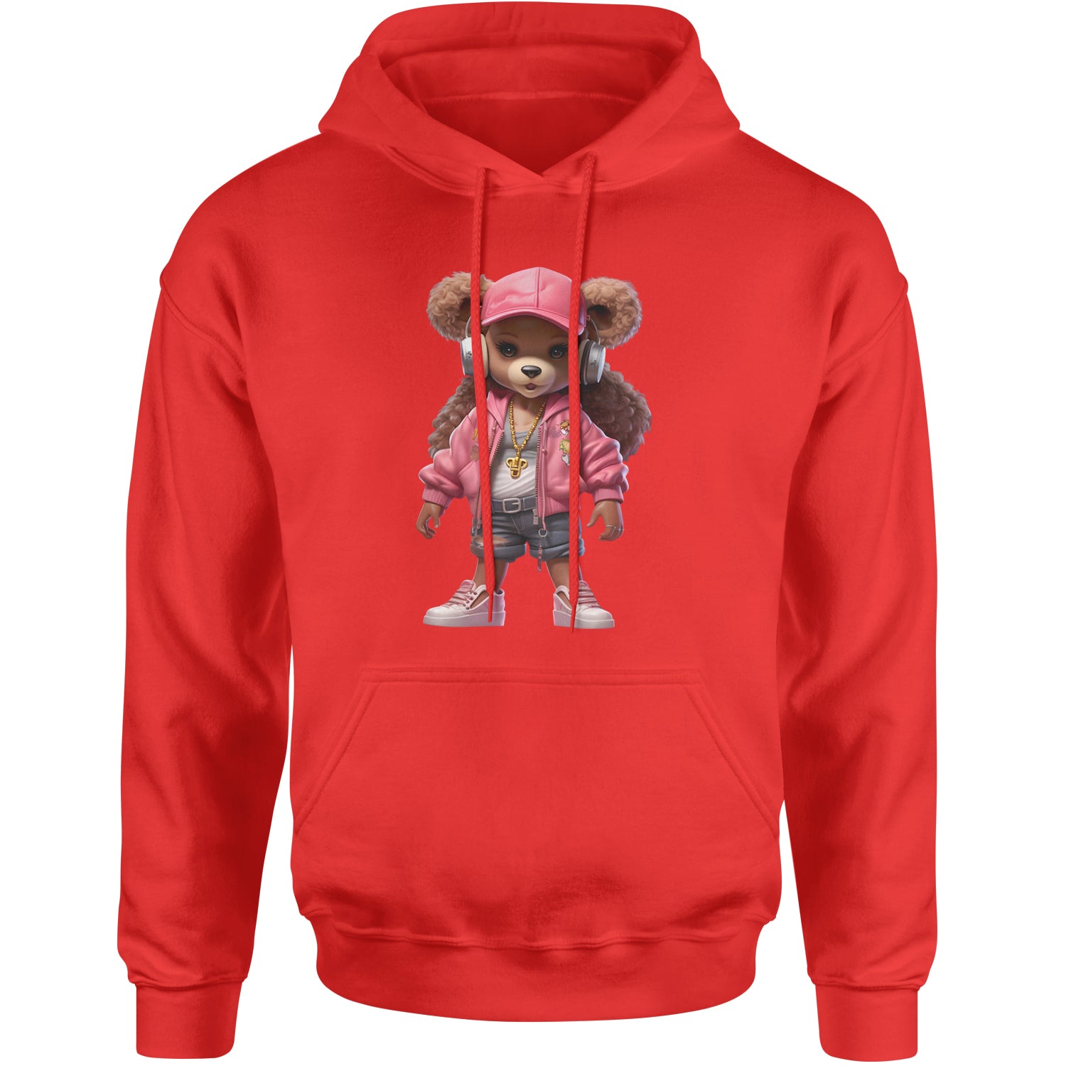 Pink Female Urban Graffiti Bear Adult Hoodie Sweatshirt Red