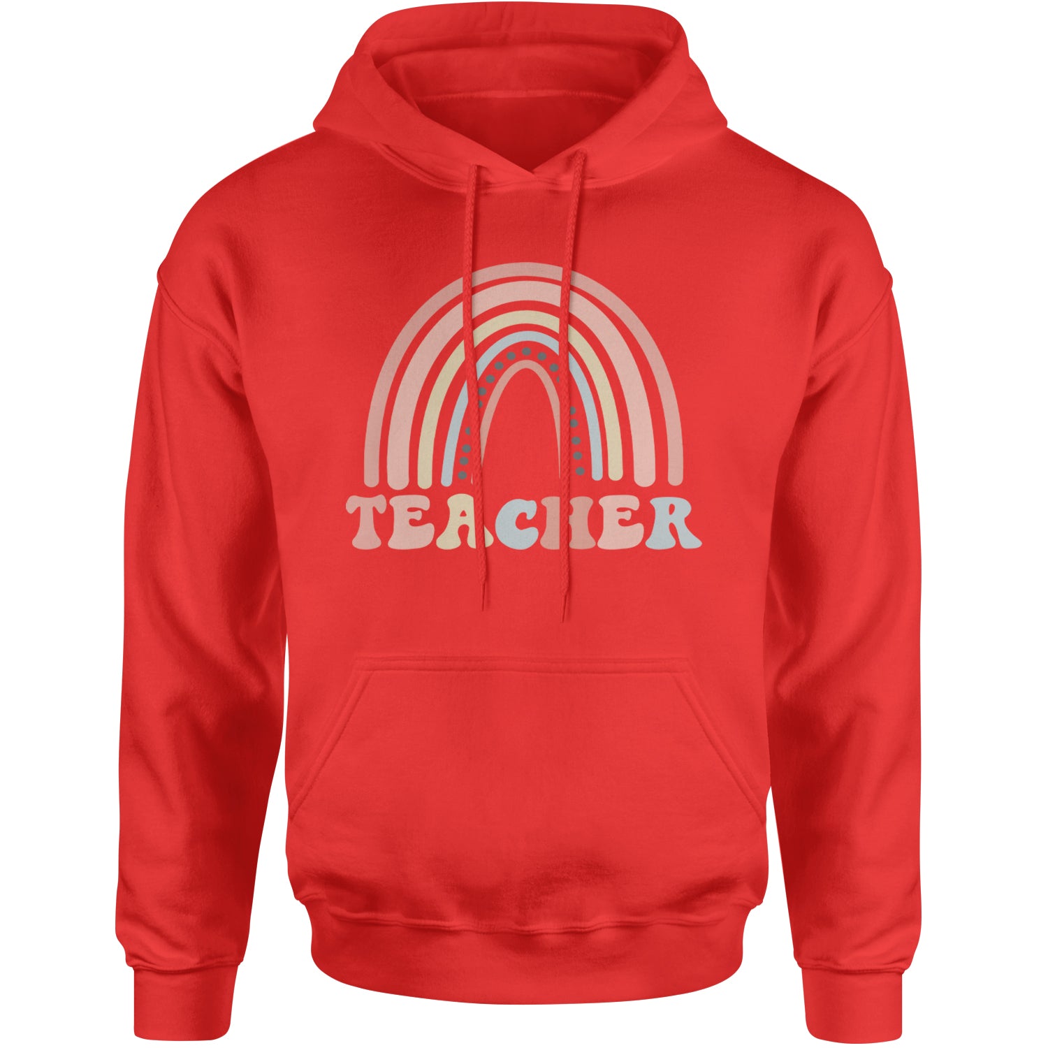 Teacher Pastel Rainbow Adult Hoodie Sweatshirt Red