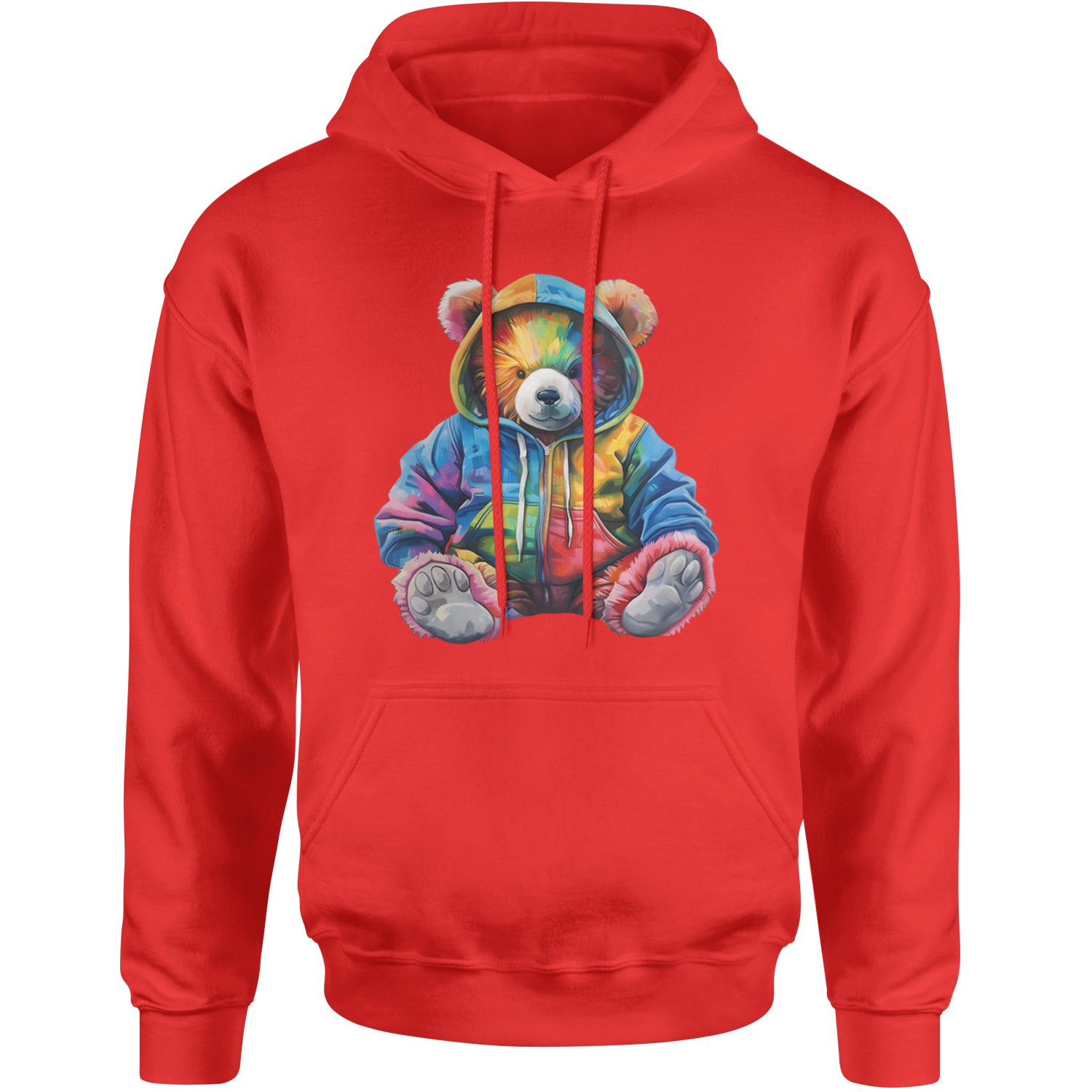 Rainbow Streetwear Urban Graffiti Bear Adult Hoodie Sweatshirt Red