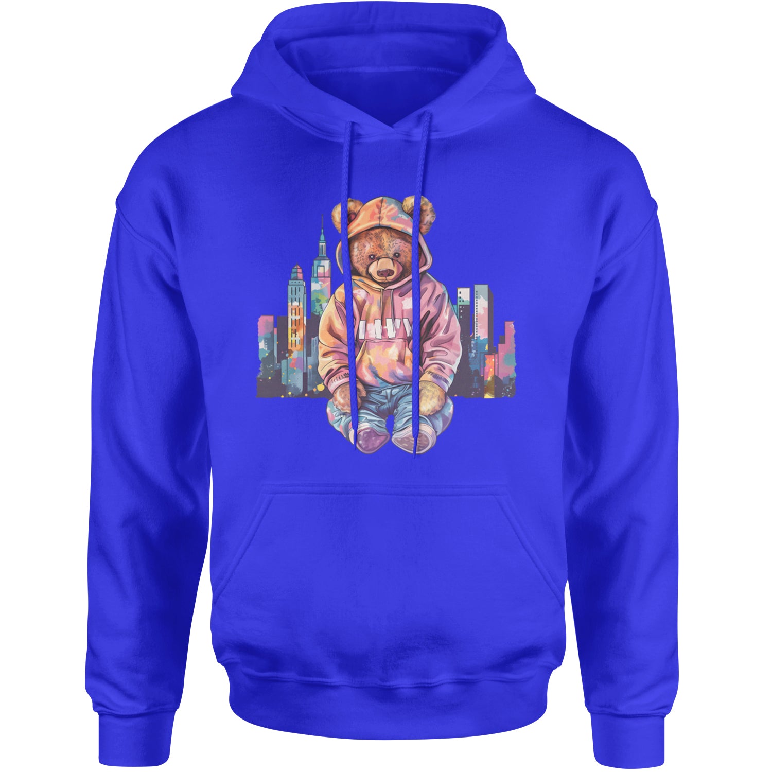 City Skyline Urban Graffiti Bear Adult Hoodie Sweatshirt Royal Blue