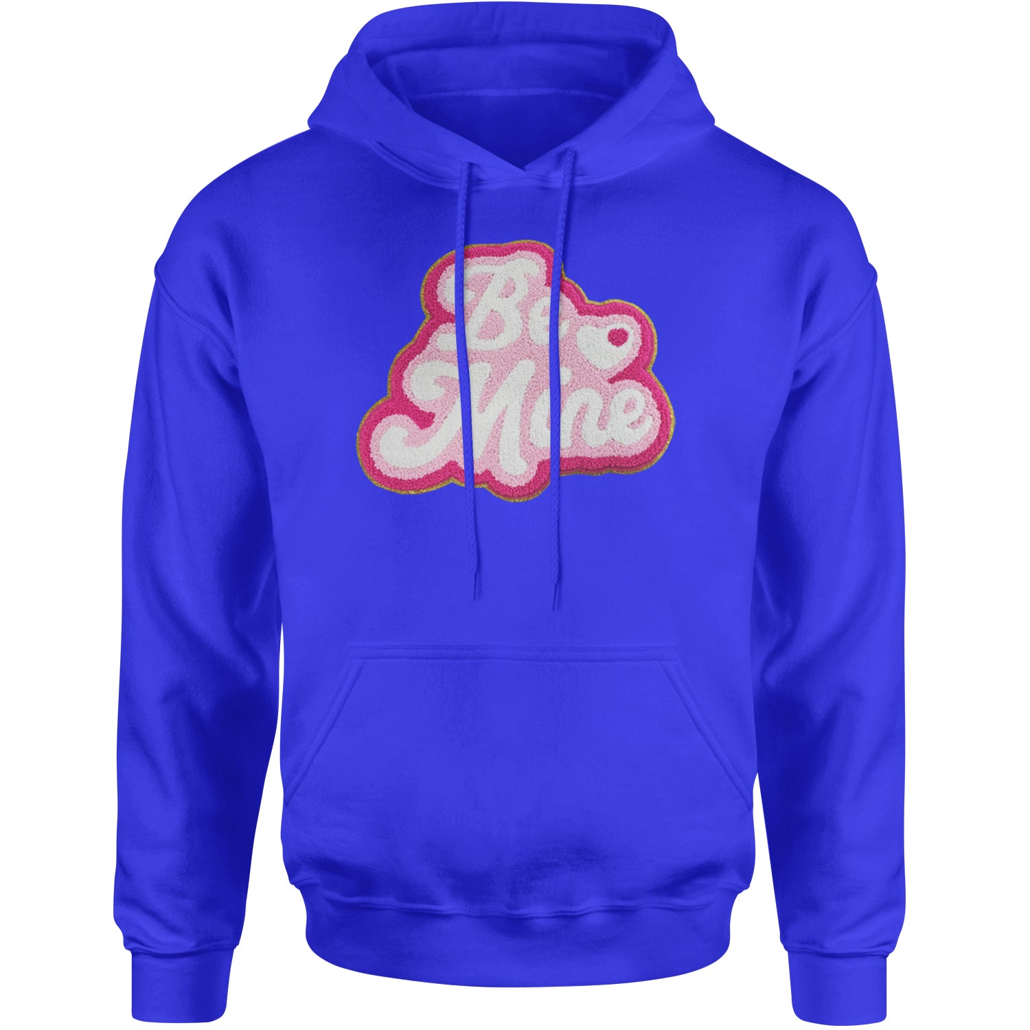 Be Mine Chenille Patch Valentines Days Adult Hoodie Sweatshirt Royal Blue