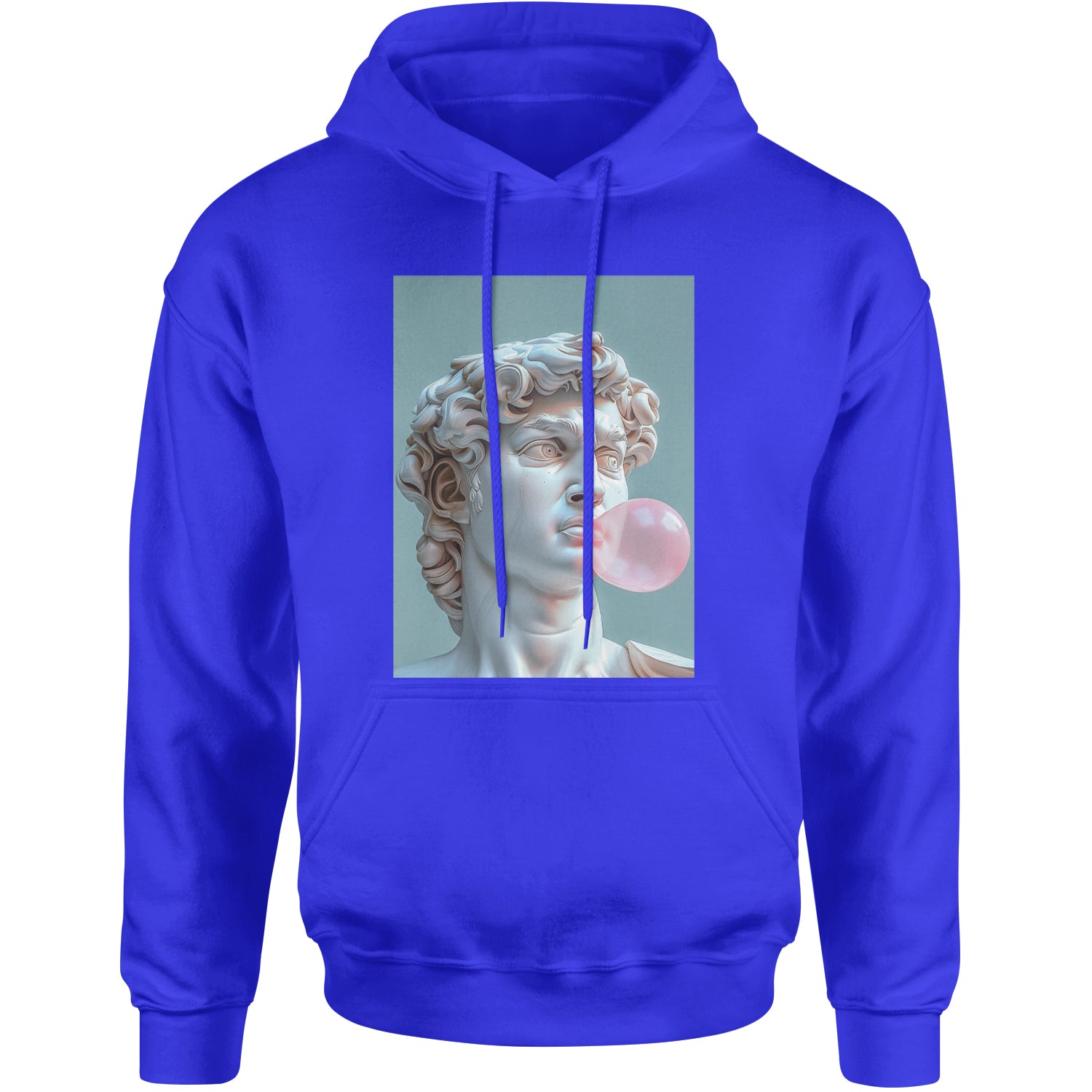 Michelangelo's David with Bubble Gum Contemporary Statue Art Adult Hoodie Sweatshirt Royal Blue