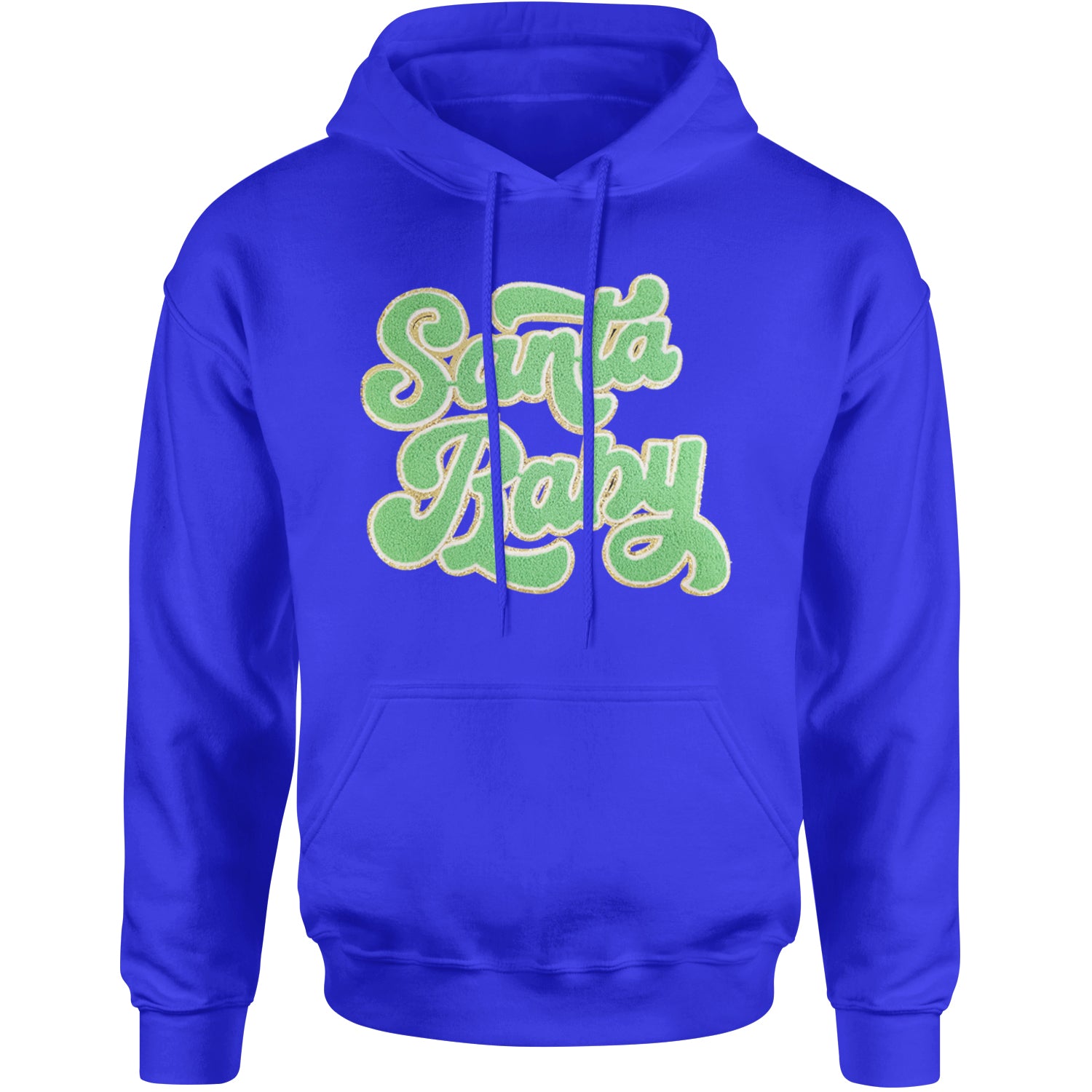 Green Santa Baby Chenille Patch Adult Hoodie Sweatshirt Royal Blue