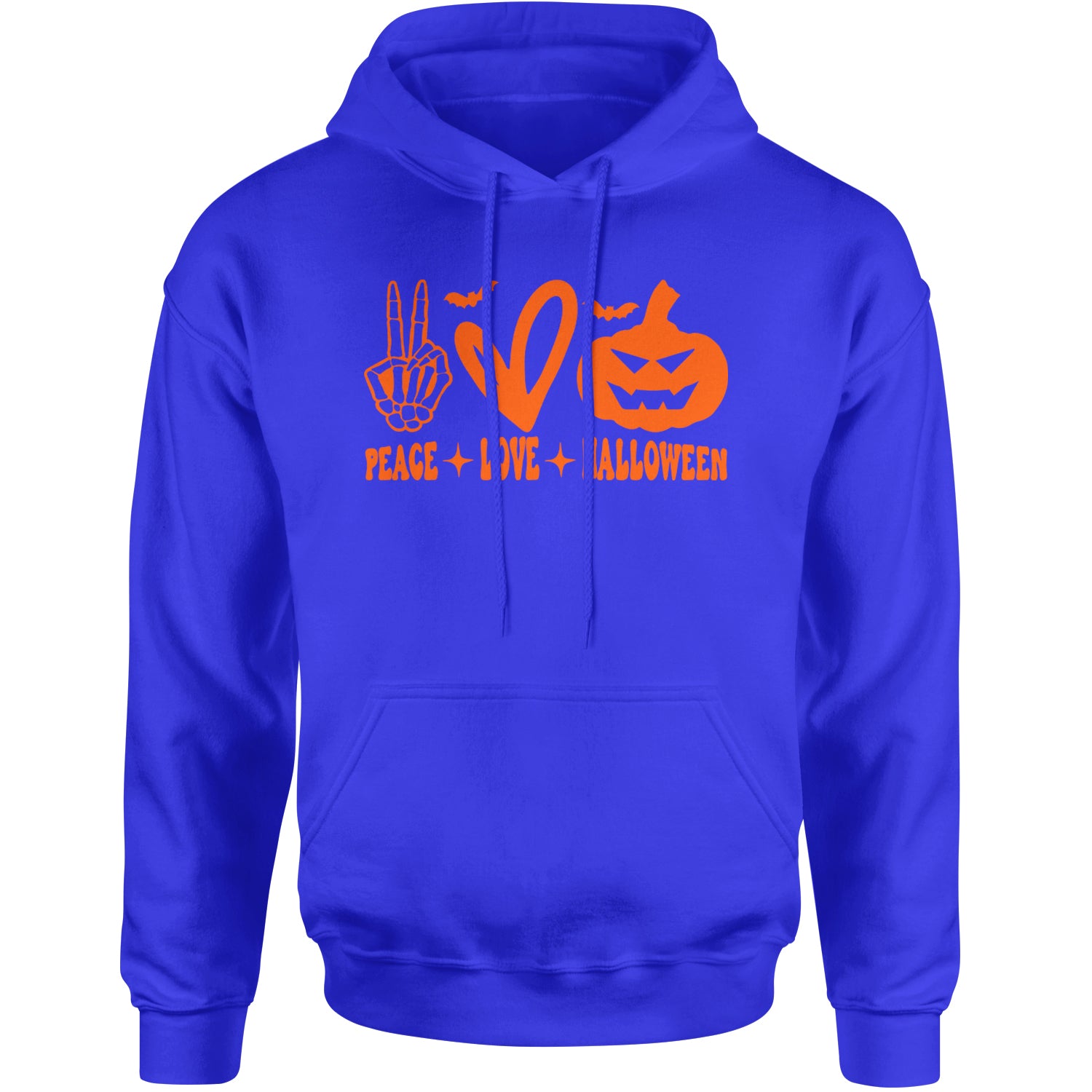 Peace, Love and Halloween Adult Hoodie Sweatshirt Royal Blue