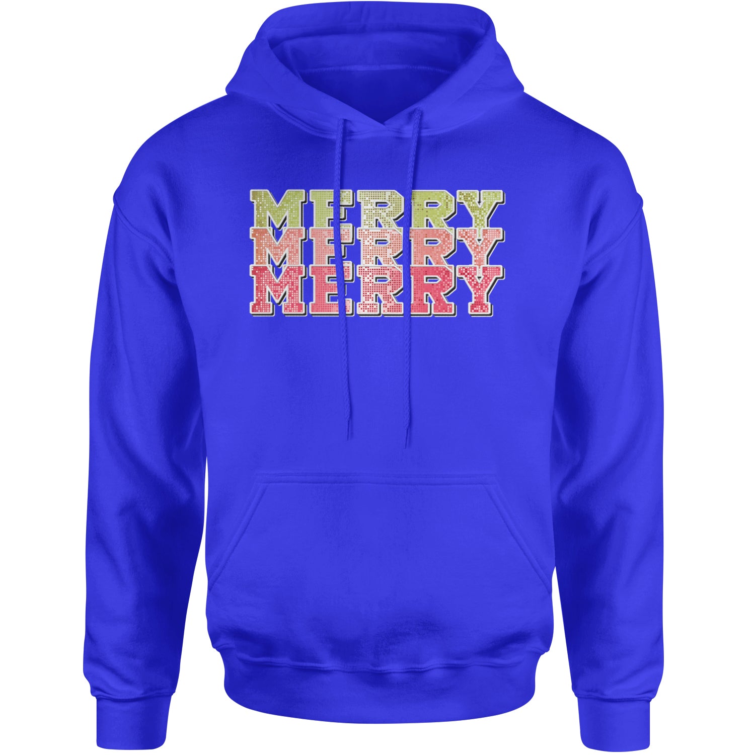 Merry Merry Merry Faux Sequins Adult Hoodie Sweatshirt Royal Blue