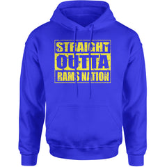 Straight Outta Rams Nation   Adult Hoodie Sweatshirt Royal Blue