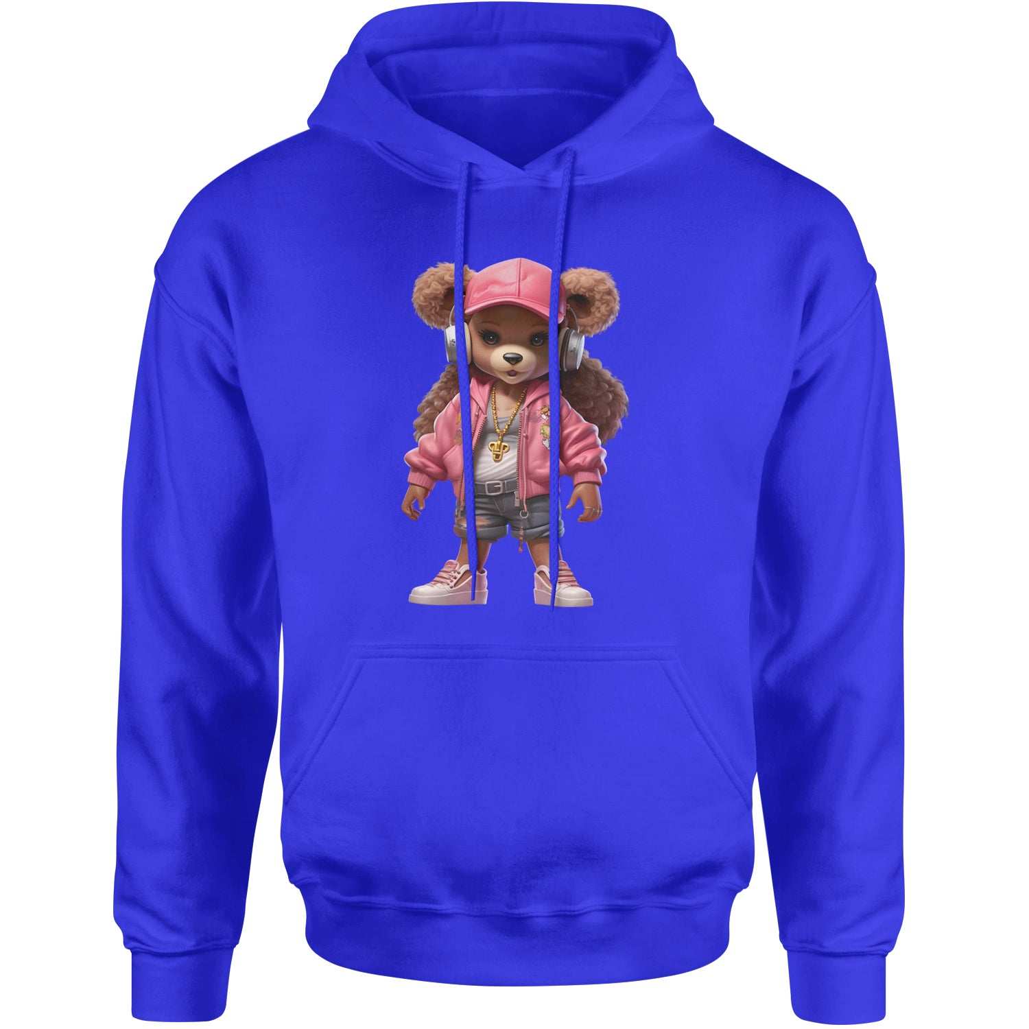 Pink Female Urban Graffiti Bear Adult Hoodie Sweatshirt Royal Blue